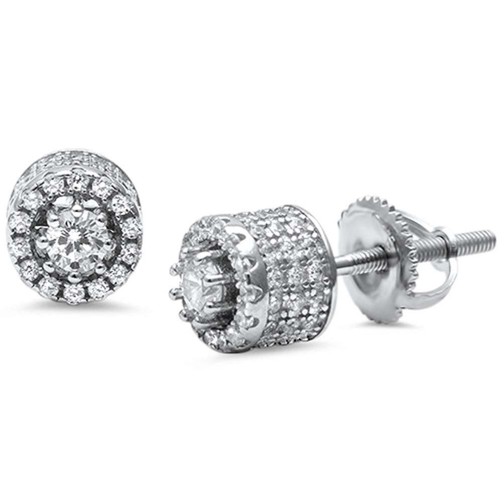 6mm Round Halo CZ Stud Earrings for Men & Women - 925 Sterling Silver Screw Back Post - Perfect for Weddings, Parties & Everyday Wear