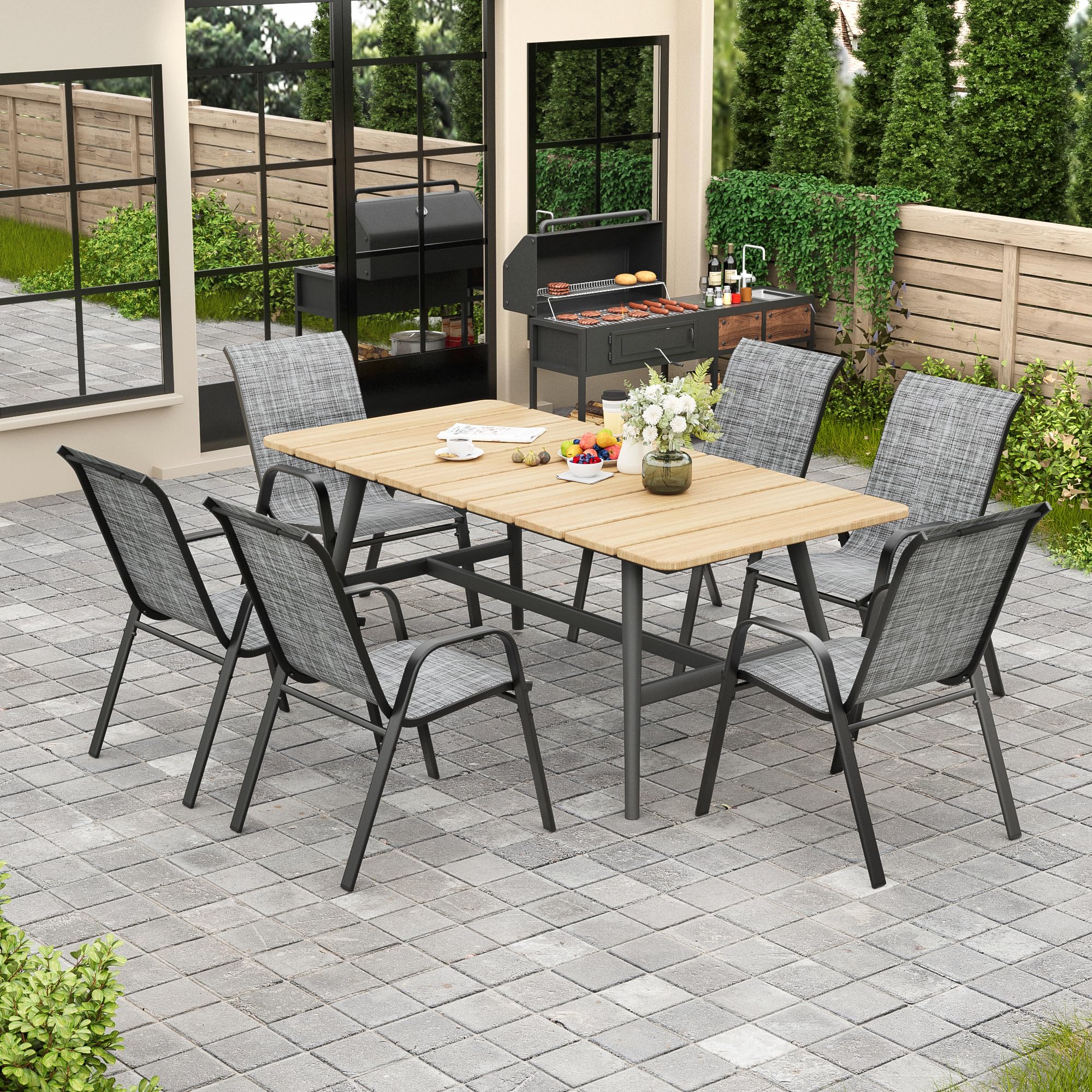6-Piece Patio Chairs Set - Stackable All-Weather Outdoor Dining Chairs with Textilene Fabric & Sturdy Metal Frame - Perfect for Backyard, Deck, Garden & Poolside Relaxation