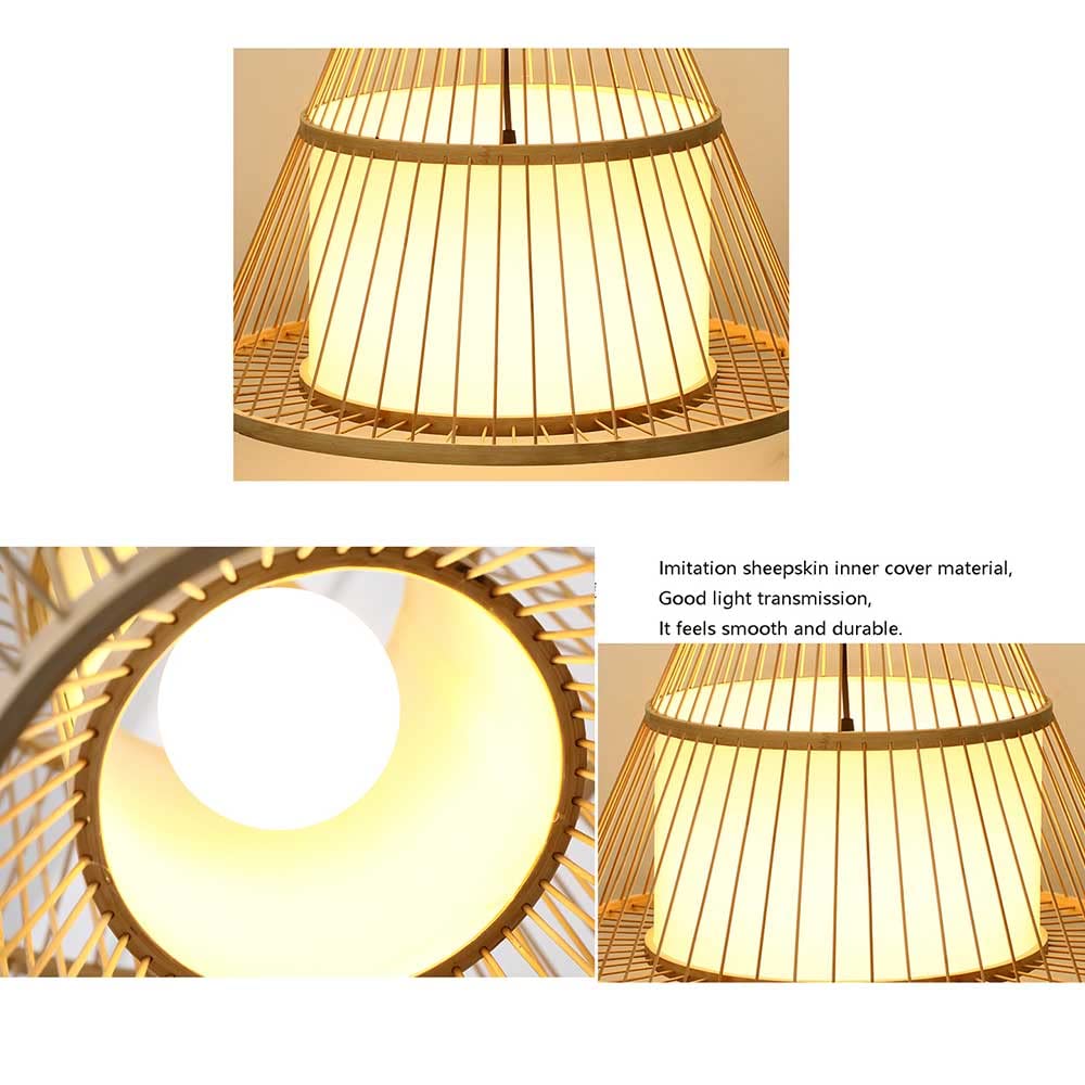 Handmade Natural Bamboo Pendant Light - Woven Cone Lantern Shade for Industrial Style Lighting Fixtures | Perfect for Cafe, Bar, Restaurant, Kitchen, Dining Room & Living Room Hanging Decor | Creates Cozy Ambiance for Commercial & Residential Spaces