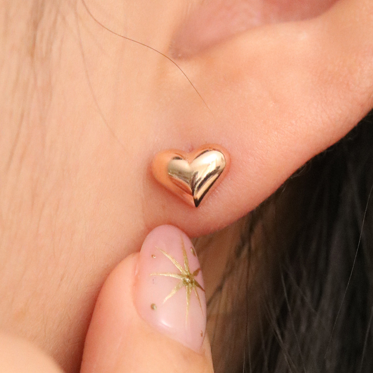 Chunky Heart Stud Earrings for Women - Dainty Gold Plated Cute Love Jewelry Gift for Her - Perfect for Valentine's Day, Anniversary & Everyday Wear