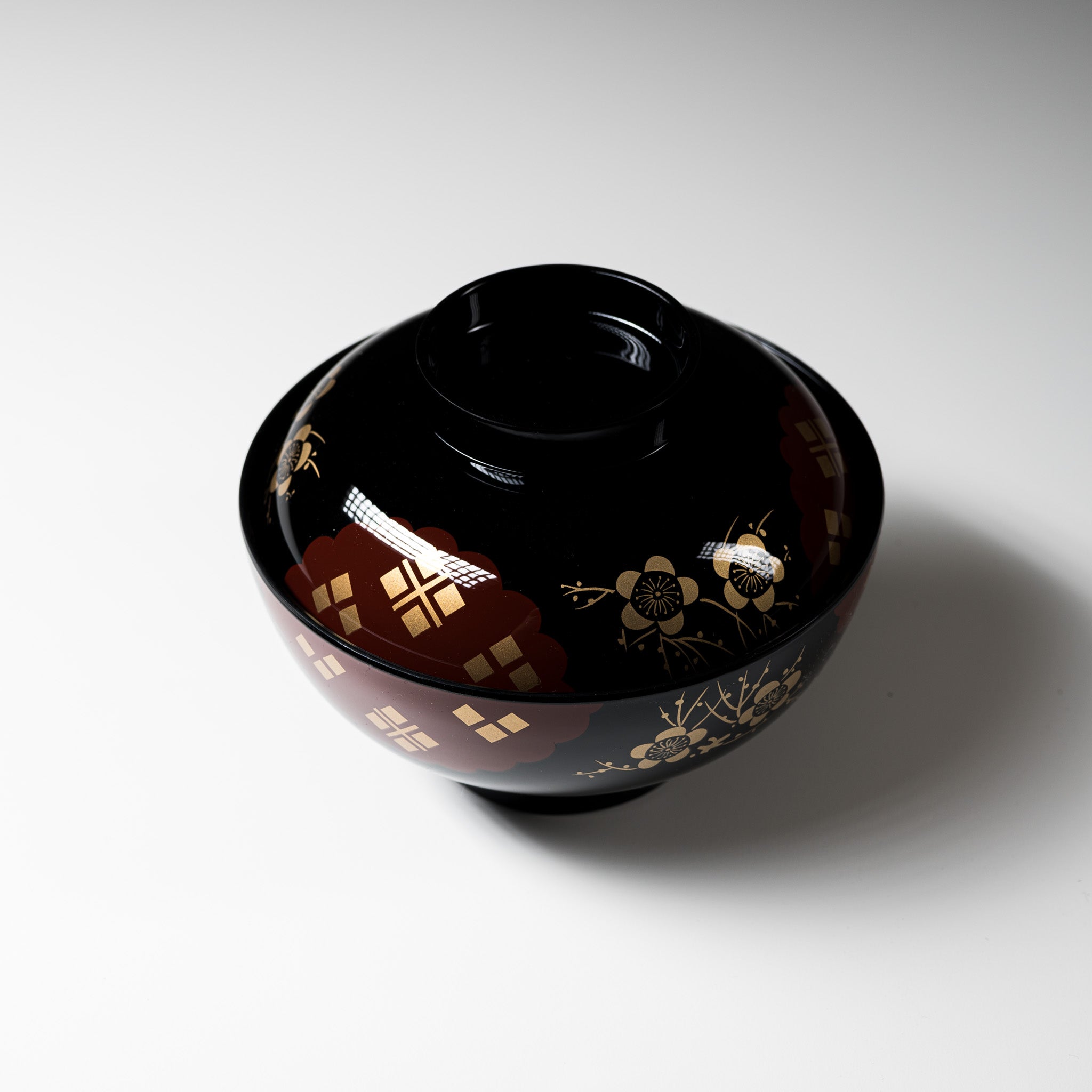Premium Resin Soup Bowl with Lid - Elegant Plum Design for Japanese Miso Soup, Ramen & Noodles | Microwave & Dishwasher Safe | Perfect for Asian Dining, Home Kitchen & Restaurant Use