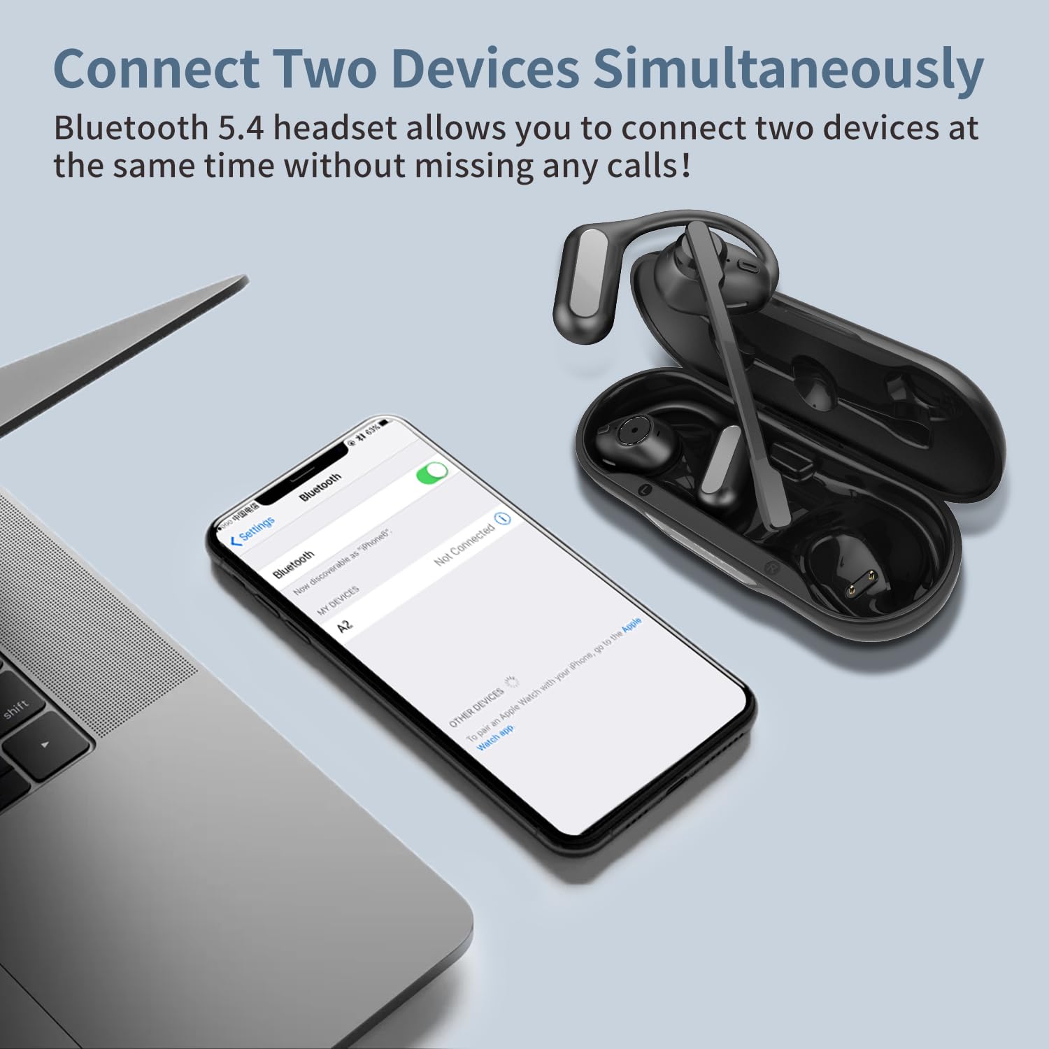 BANIGIPA Open Ear Bluetooth Headphones with Detachable Boom Mic - Wireless 5.4 Earbuds with Noise Canceling Mic, Multipoint Connection & Charging Case - Lightweight Comfort for Work, Gaming & Outdoor Activities