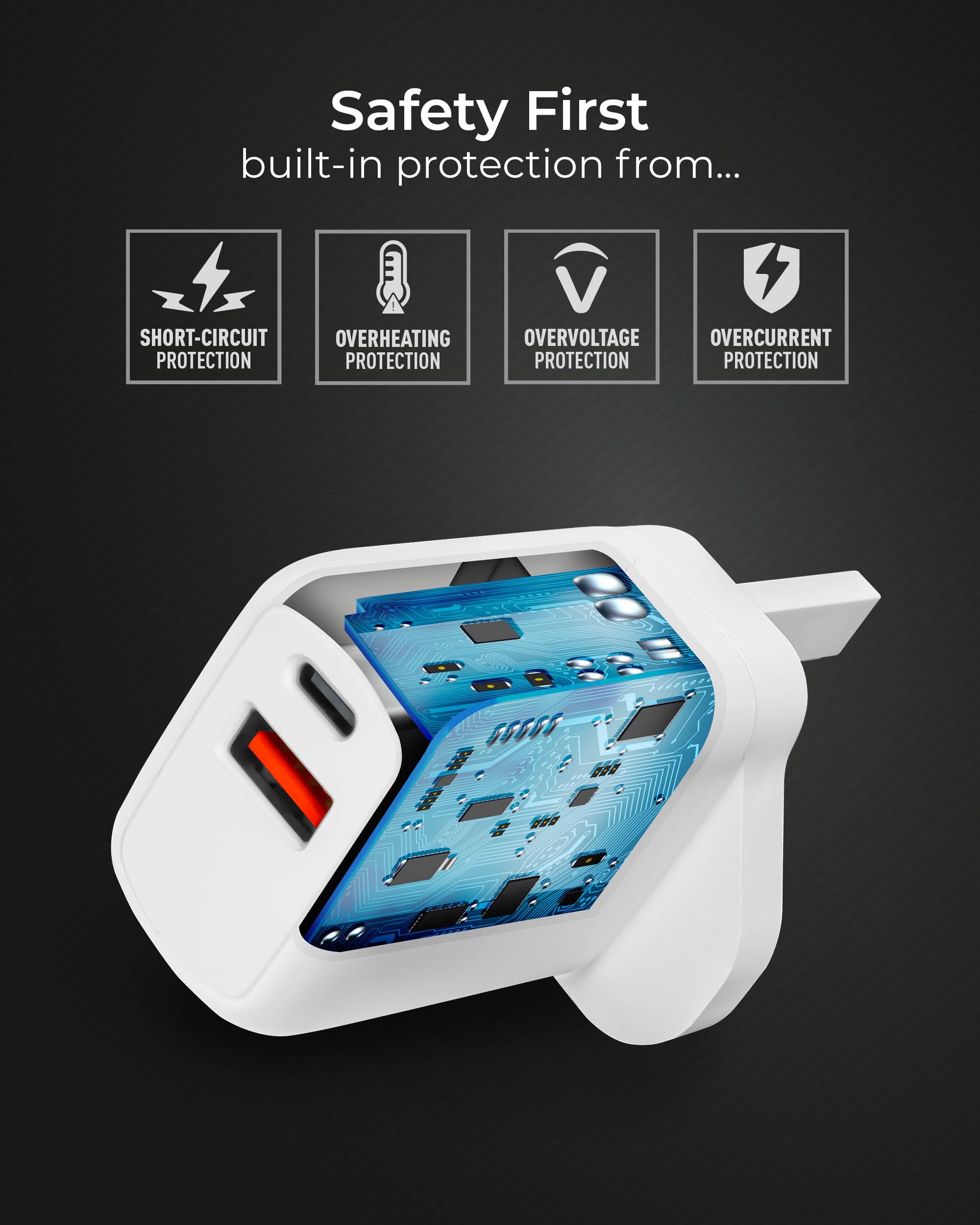 Masterplug Super-Fast 30W USB Charger with USB-A & USB-C Ports - Fast Charging for iPhone, Samsung, iPad & Tablets - Perfect for Home, Office & Travel