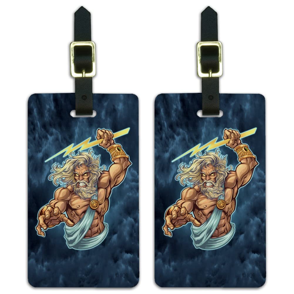 Zeus Greek God Mythology Lightning Luggage ID Tags - Set of 2 Waterproof Travel Bag Tags for Carry-On Suitcases, Backpacks & Duffel Bags - Perfect for Airports, Hotels & Cruise Vacations