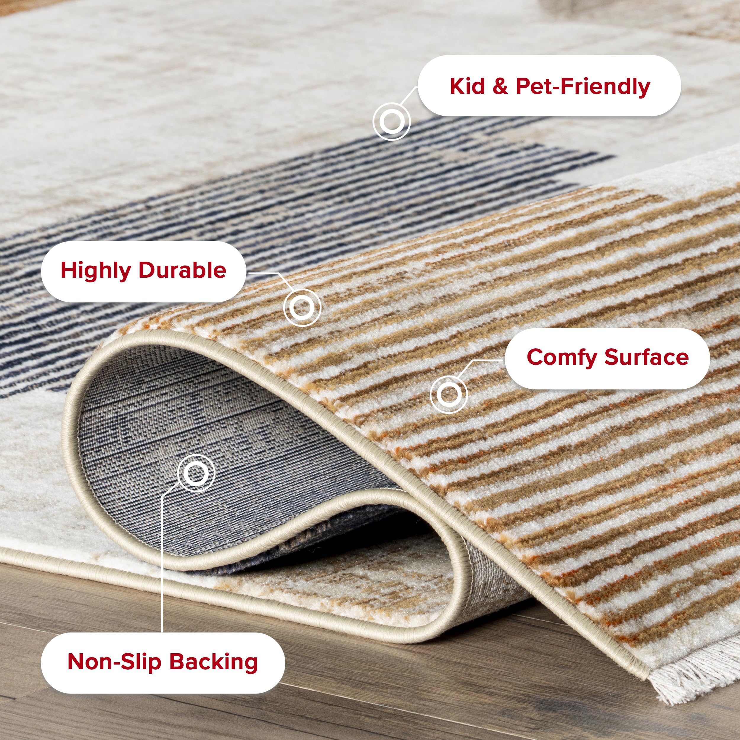 nuLOOM Fringed Performance Indoor Area Rug – Power Loomed, Easy to Clean, Durable & Non-Shedding – 7' x 10' Vanita Beige – Perfect for Living Room, Bedroom & High-Traffic Areas