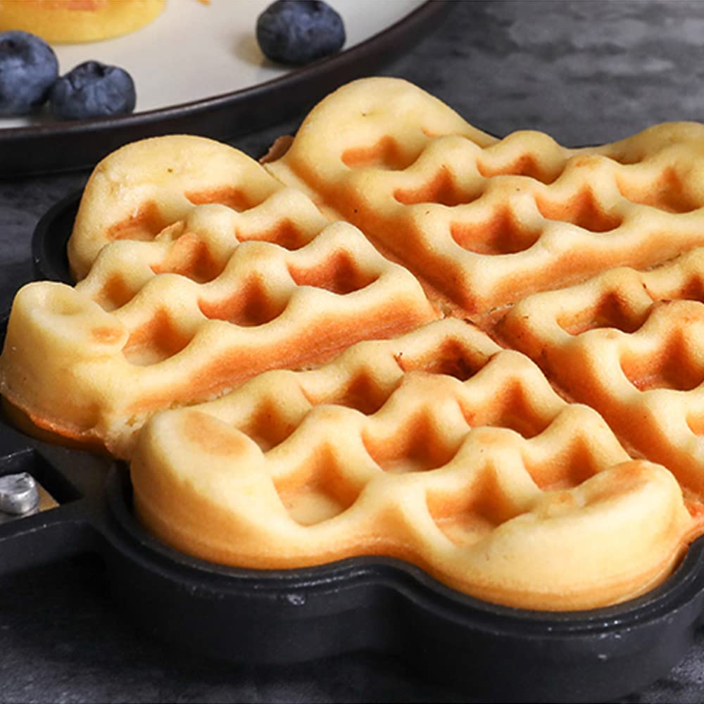 TAMUME Belgian Waffle Maker - 4 Heart-Shaped Non-Stick Aluminum Waffle Iron for Breakfast, Brunch & Romantic Dates - Perfect for Valentine's Day & Family Gatherings