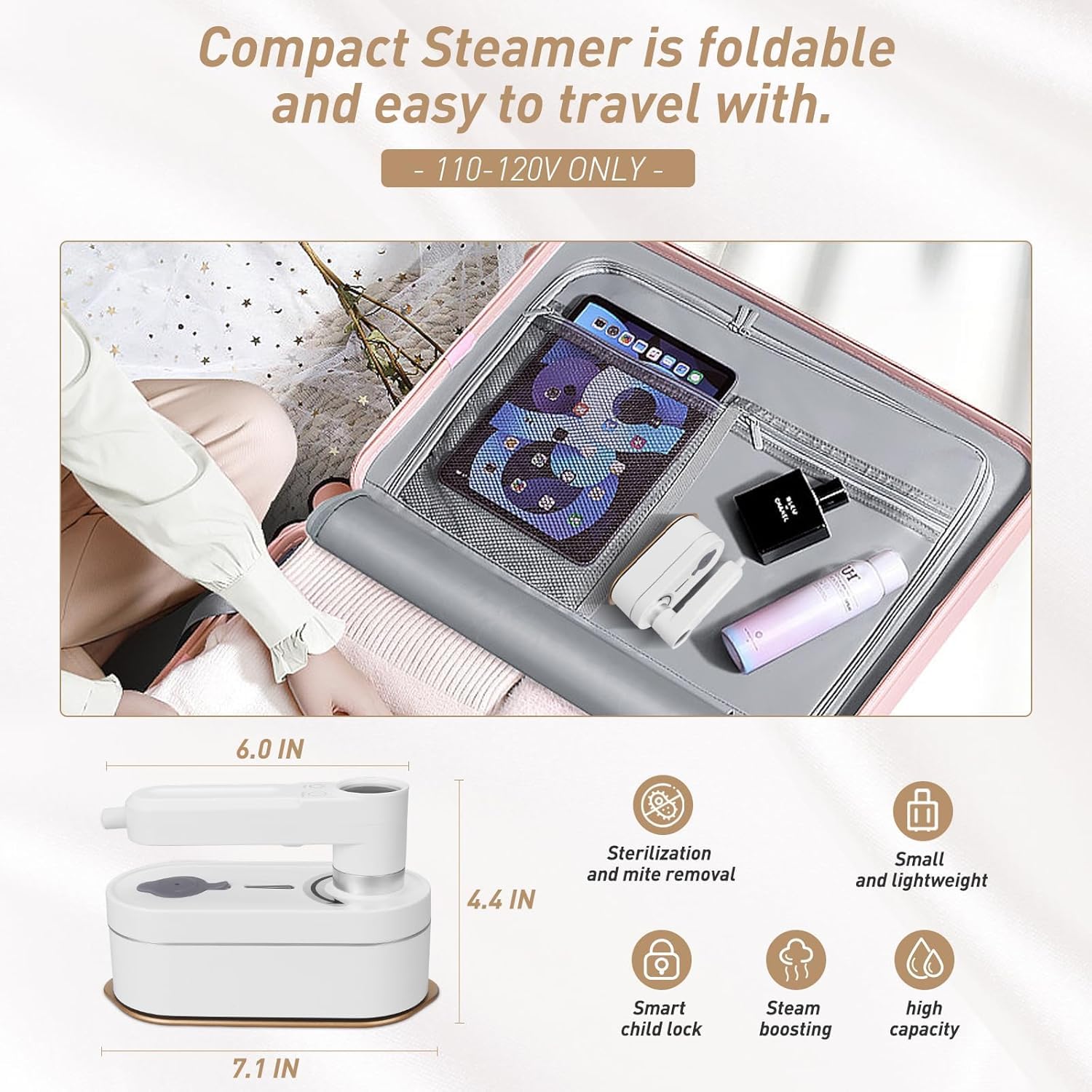 Portable Travel Steamer for Clothes - 8 Steam & Iron Modes, 2-in-1 Dry & Wet Ironing, 15-Second Fast Heating, 180° Rotatable Mini Steamer - Perfect for Travel, Business Trips, and Home Use