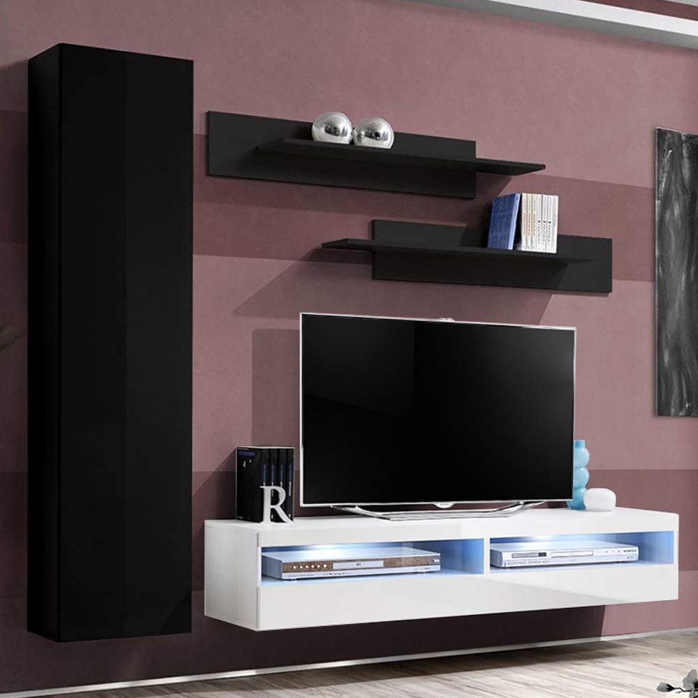 Modern Floating TV Stand with Storage & LED Lights - Wall-Mounted Entertainment Center for Bedroom & Living Room - Meble G1 35