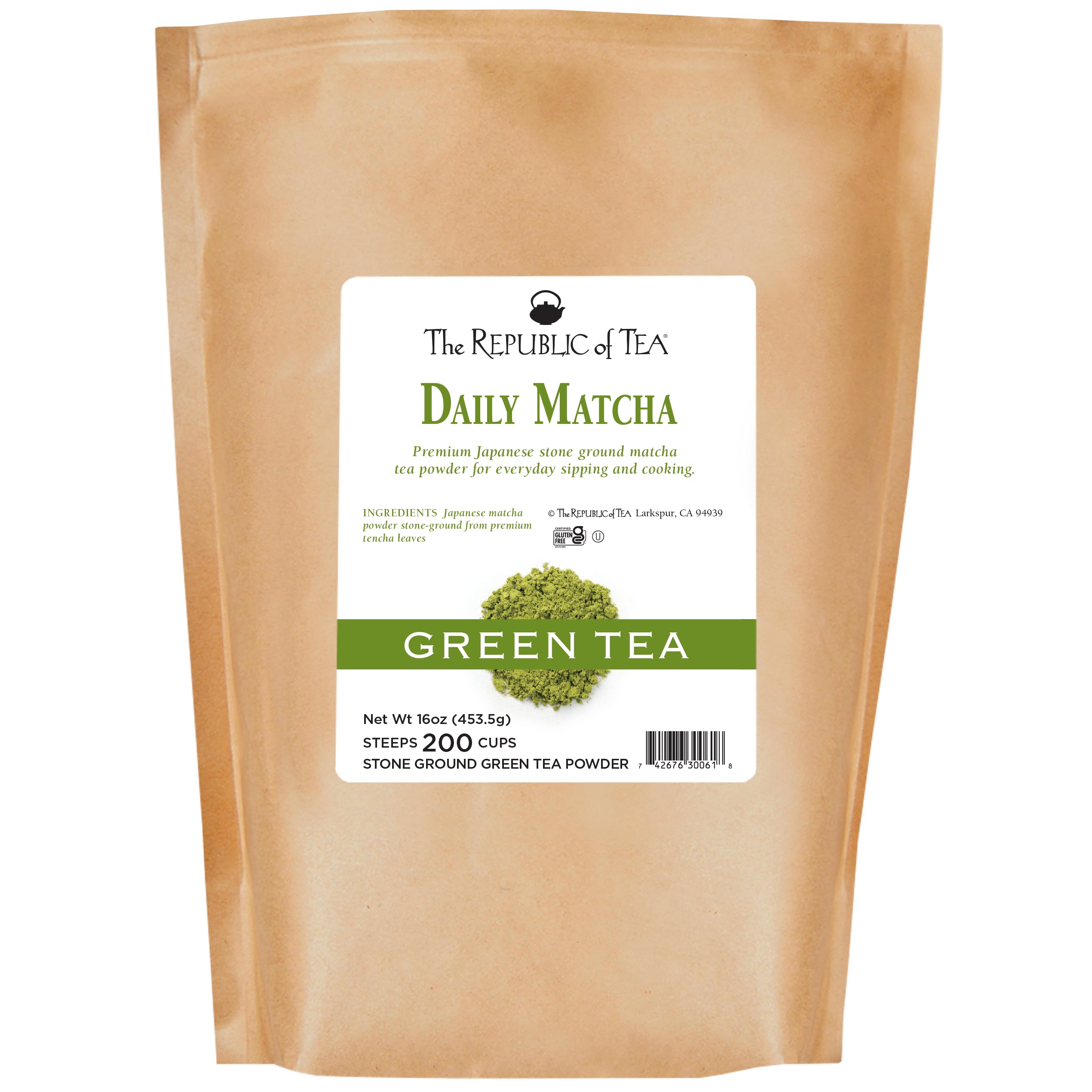 The Republic of Tea Japanese Daily Matcha Powder 1 lb Bulk Bag | Premium Ceremonial Grade Matcha Green Tea Powder | 200 Servings | Perfect for Lattes, Smoothies & Baking