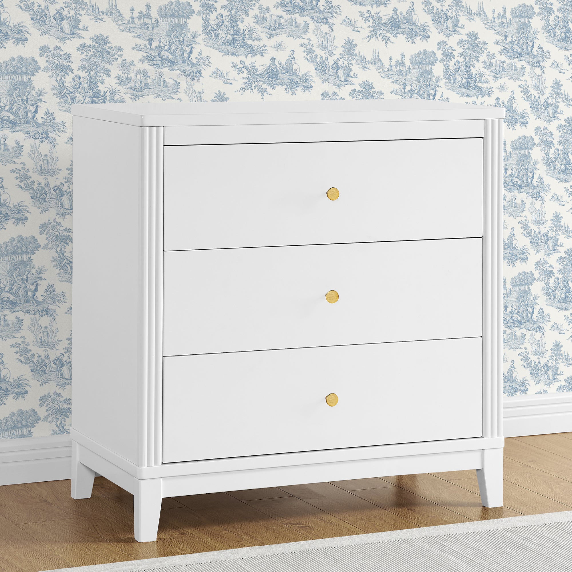 Eloise 3 Drawer Dresser with Changing Top & Interlocking Drawers - Nursery Storage Solution for Baby Clothes, Diapers & Essentials | Modern Baby Changing Table & Dresser Combo for Nursery Organization