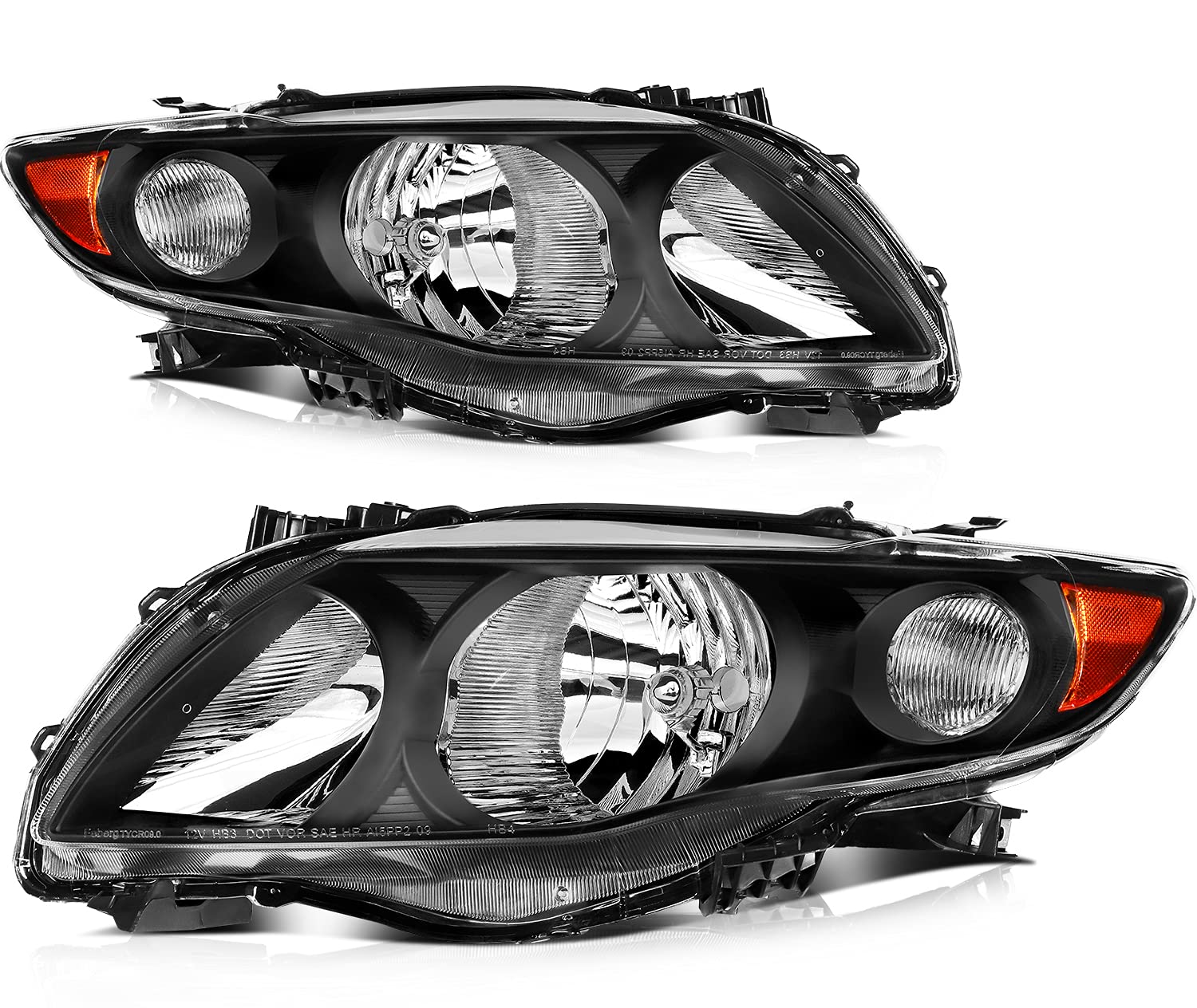 CCiYU Headlight Assembly Compatible with 2009-2010 Toyota Corolla - Black Housing, Amber Reflector, Clear Lens Replacement Headlights - Perfect for Night Driving & Foggy Conditions