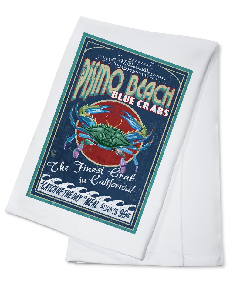 Vintage Blue Crabs Beach Sign Tea Towel - 100% Cotton Decorative Kitchen Hand Towel for Coastal Home Decor | Perfect for Beach House, Kitchen, Bathroom & Coastal-Themed Gifts