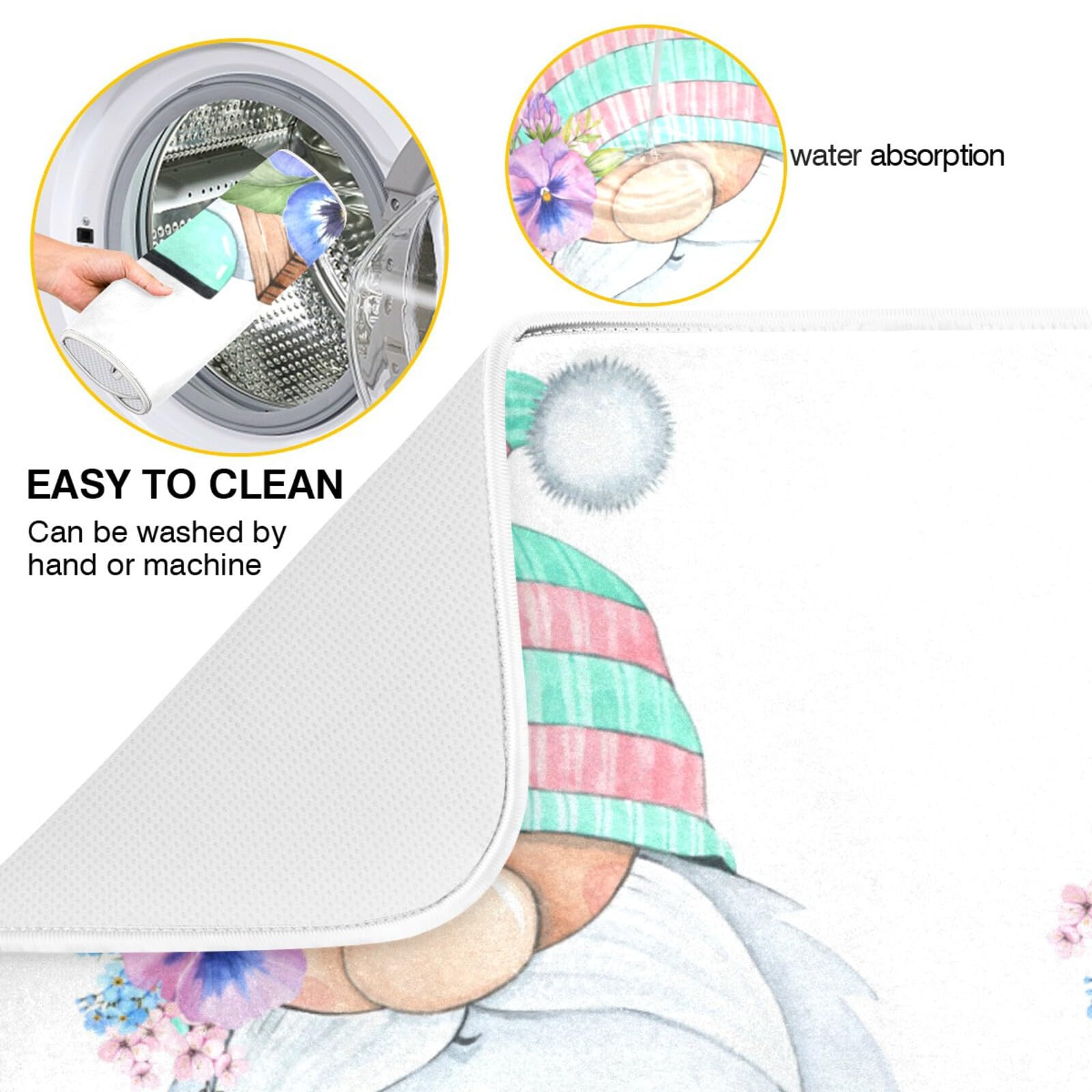 Spring Gnomes Dish Drying Mat - Absorbent Heat-resistant Kitchen Mat for Counter (18x24in) - Perfect for Drying Dishes & Decor