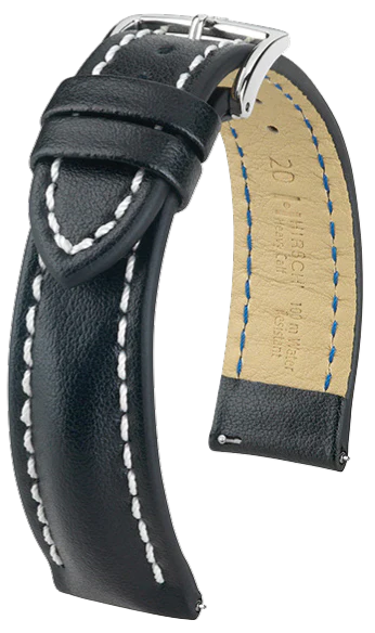 Hirsch Heavy Calf Black 24mm Watch Band - Premium Leather Strap for Men's Watches | Perfect for Dress Watches, Business & Formal Occasions