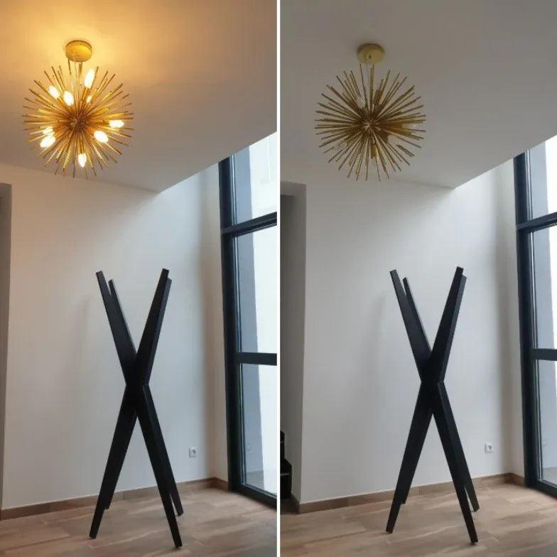 Modern Gold Star Shaped Long Needle Chandelier - Elegant Ceiling Light Fixture for Dining Room, Living Room, Bedroom Decor