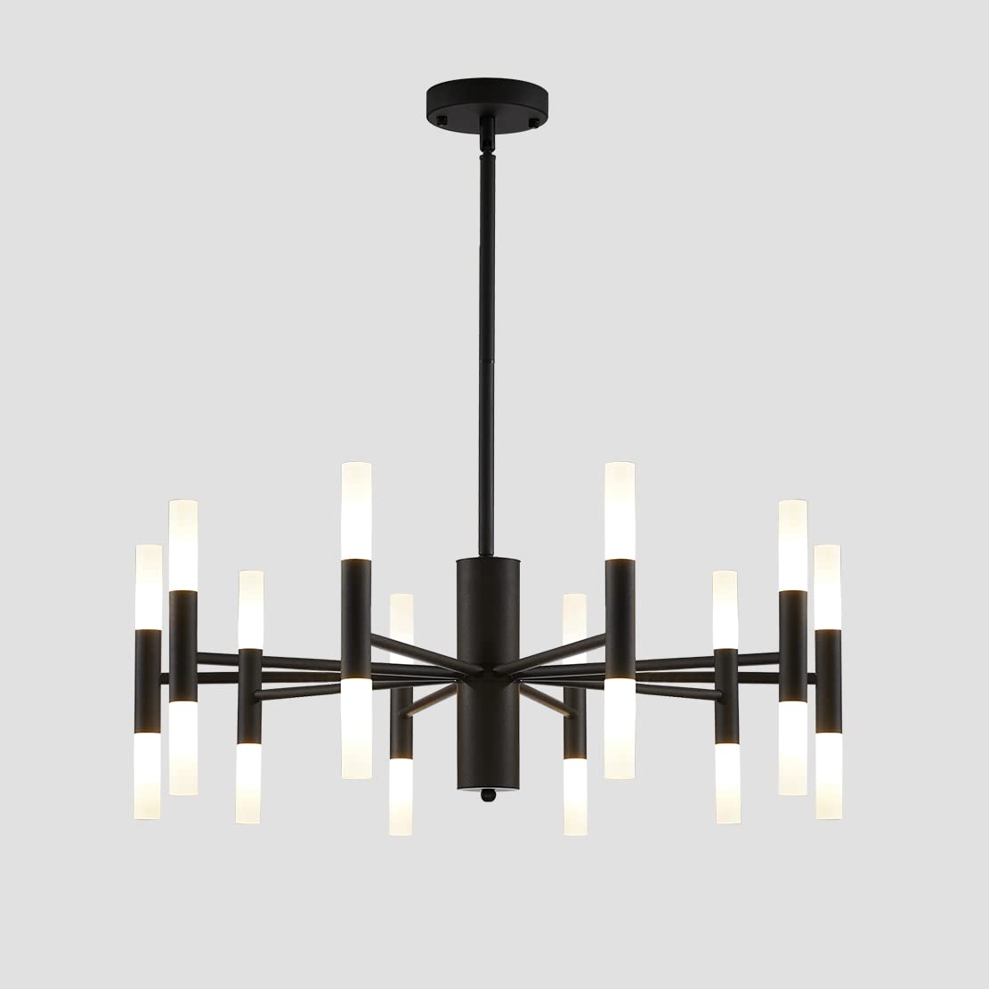 Modern Matte Black Sputnik Chandelier - 20-Light Semi Flush Mount Ceiling Light - Mid Century Vintage Farmhouse Industrial Pendant Lighting for Dining Room, Living Room & Bedroom