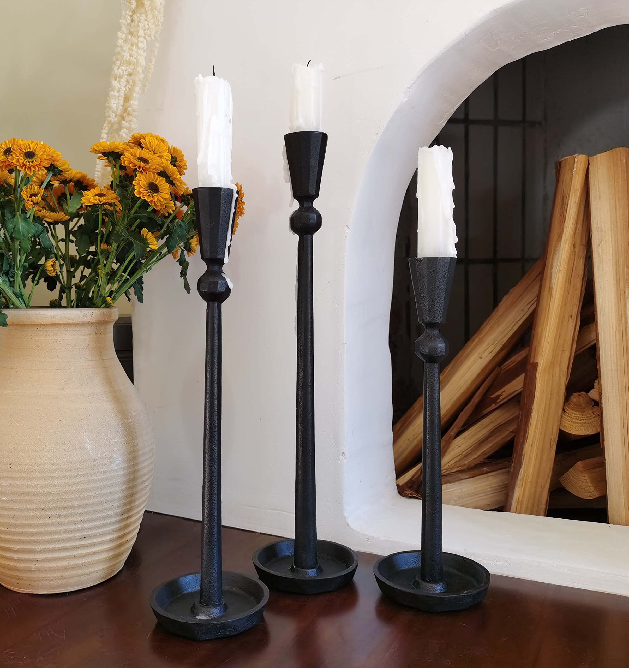 Iron Taper Candle Holder Set of 3 - Elegant Black Candle Stand for Wedding, Dining Table, Party Decor - Perfect for Romantic Dinners, Centerpieces, and Home Decoration
