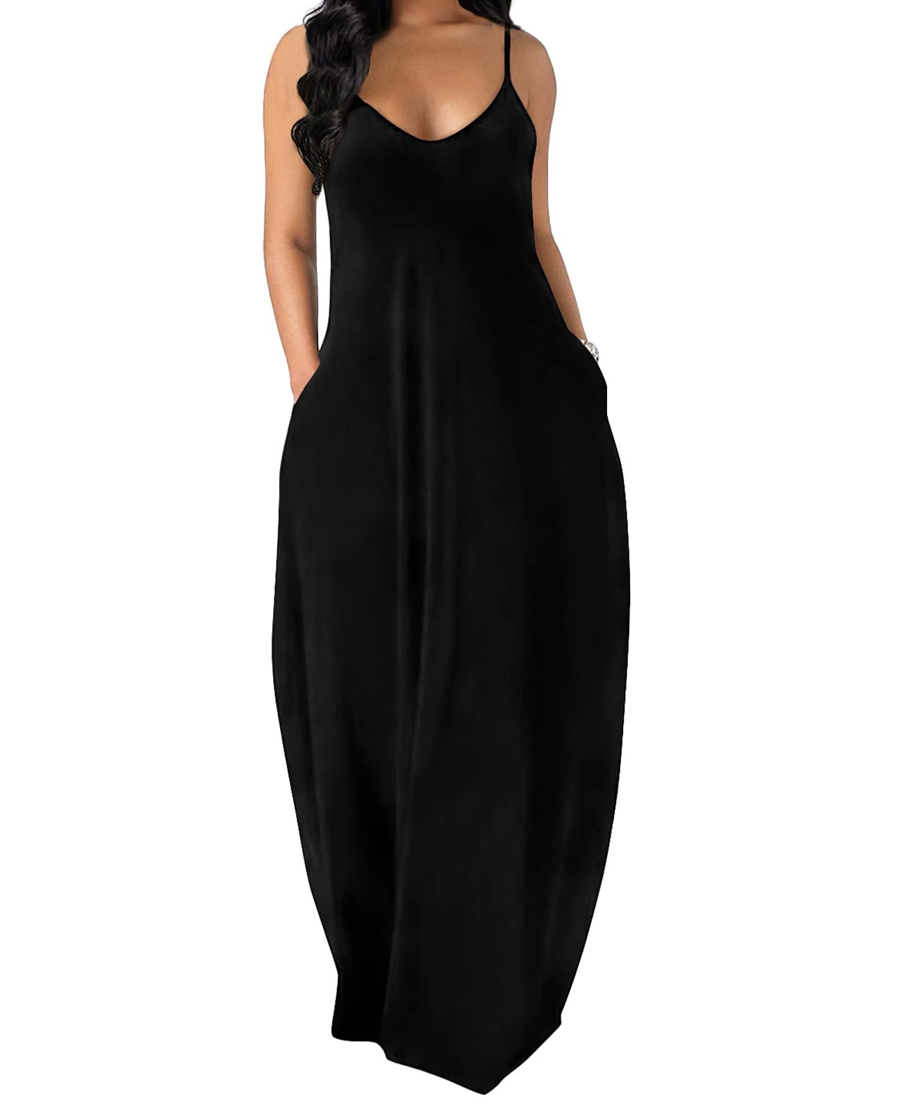OFEEFAN Women's Summer Maxi Dress - Flowy Spaghetti Strap Sundress with Pockets | Beach Cover Up, Vacation Outfit, Casual Dress for Women