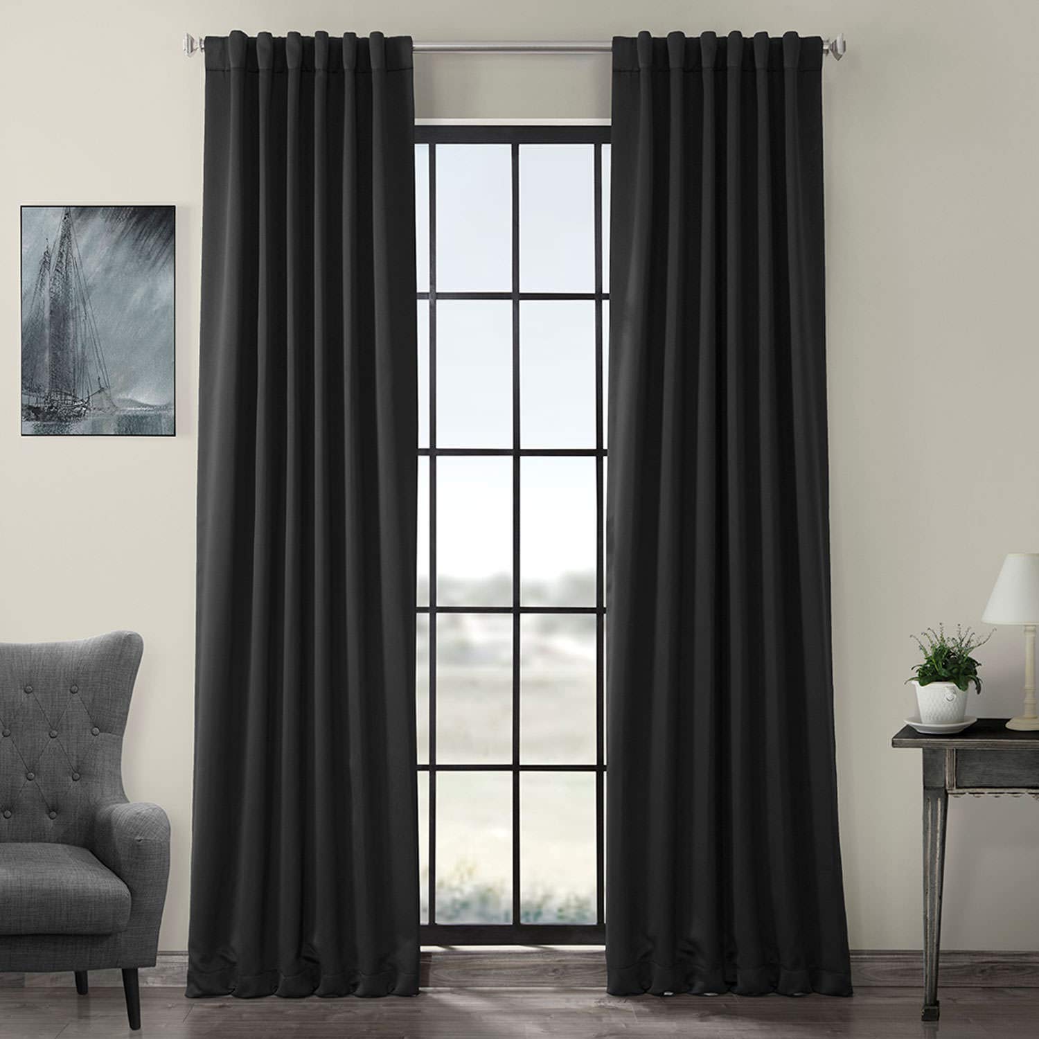 Room Darkening Curtains 96 Inches Long - Blackout Drapes for Bedroom & Living Room (1 Panel, 50x96, Jet Black) - Perfect for Light Blocking, Privacy & Noise Reduction