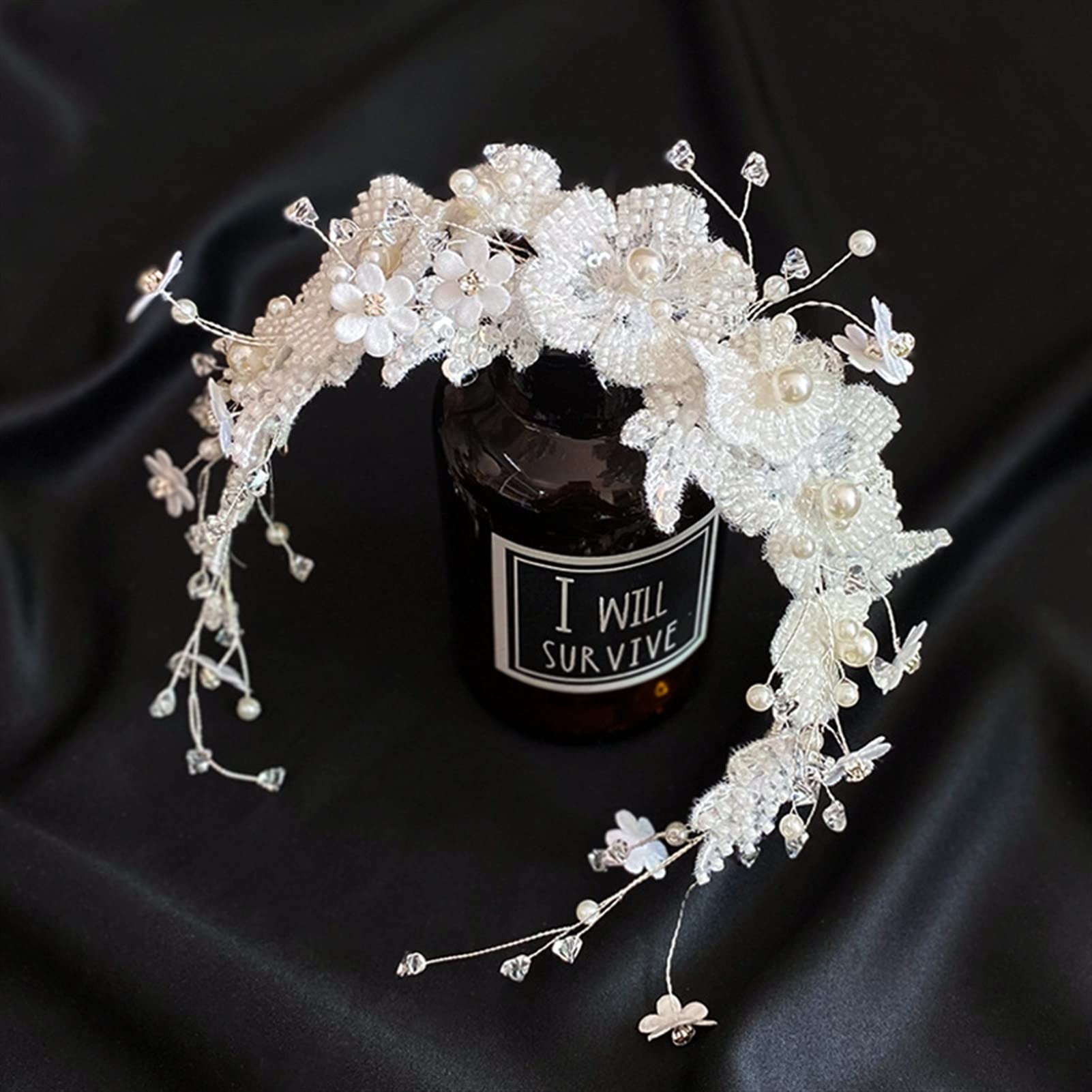 XXXXW Wedding Headpieces – Bridal Beaded Petal Headdress Set for Bride | Elegant Wedding Hair Accessories for Bridal Shower, Bachelorette Party & Ceremony