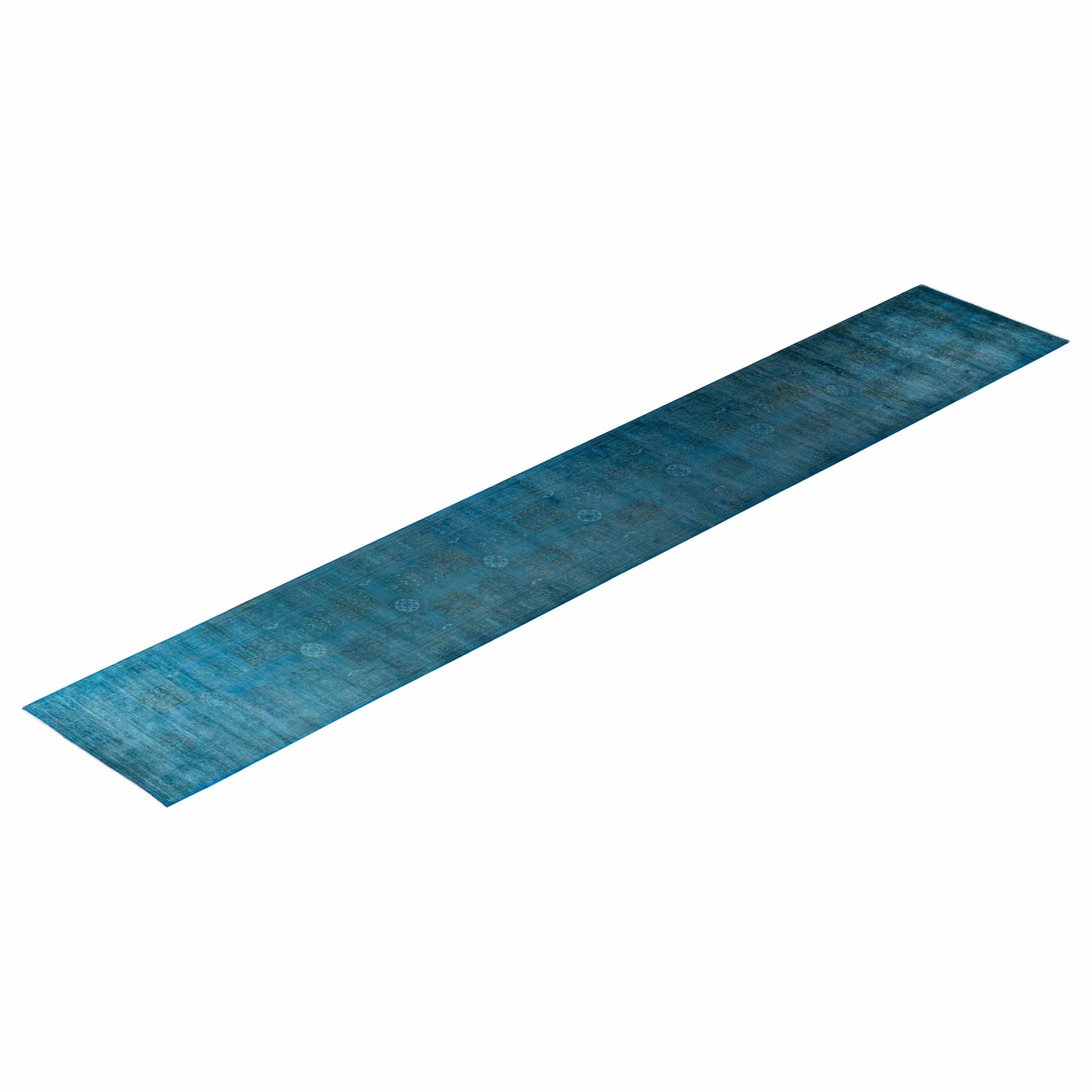Blue Overdyed Wool Runner Rug 3'2 x 20'4 - Soft Vintage Style Area Rug for Living Room, Bedroom & Hallway