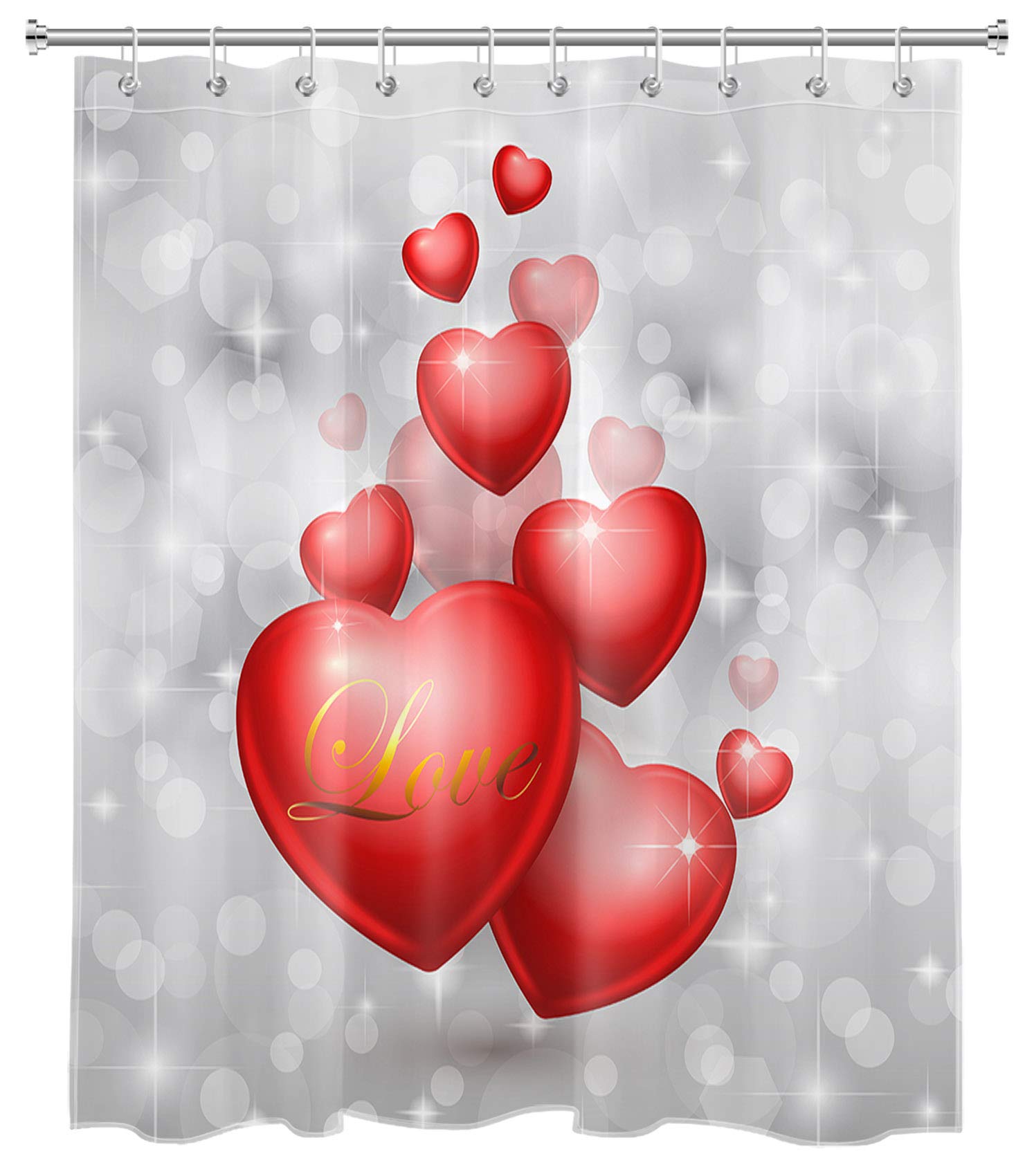 Valentine's Day Red Heart Shower Curtain - Romantic Shiny Love Bathroom Decor with Hooks, 60x72 Inch Waterproof Polyester Fabric - Perfect for Couples' Bathroom, Anniversary Gift & Valentine's Decor