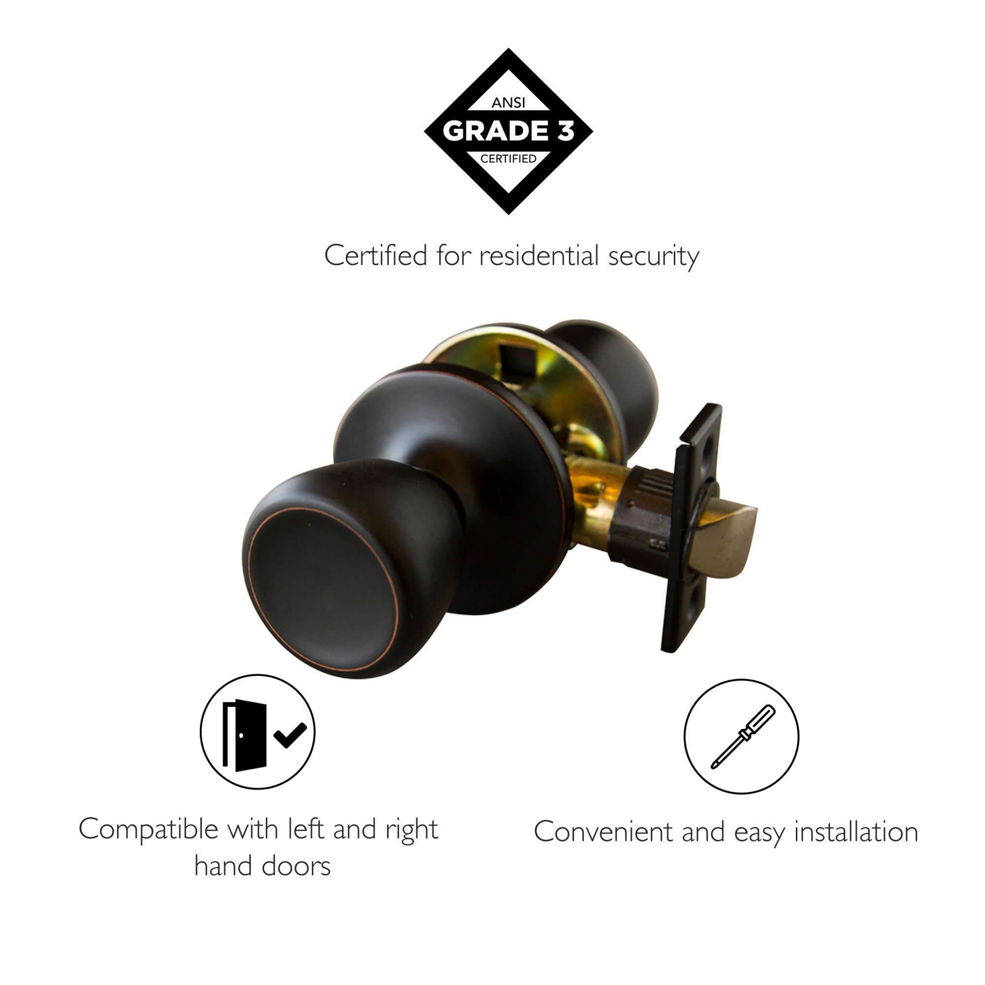 Universal Oil Rubbed Bronze Interior Door Knob Set - Round Passage & Closet Door Handles for Home Improvement (Design House 728717) - Perfect for Bedrooms, Bathrooms, and Closet Doors