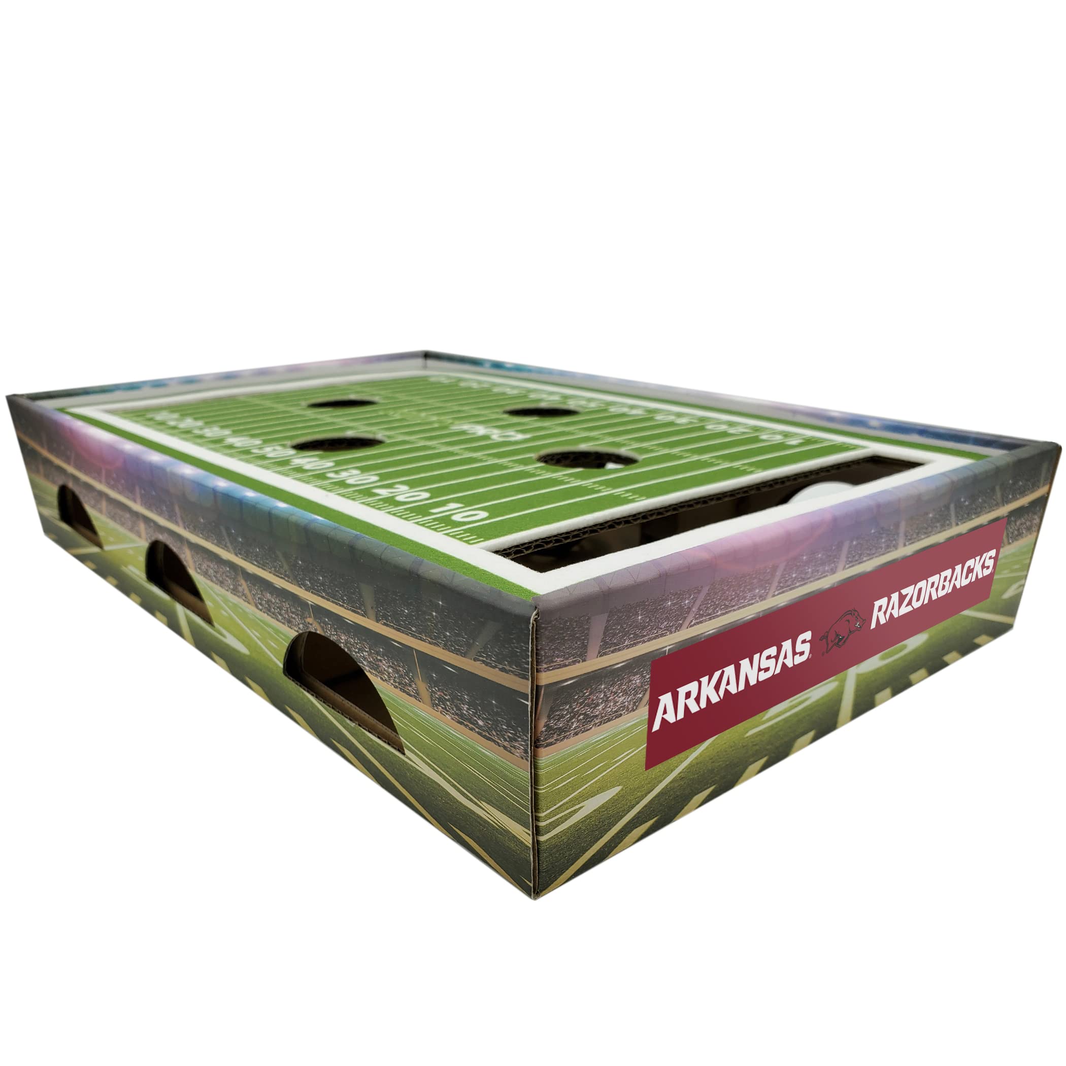 NCAA Arkansas Razorbacks Cat Scratcher Box - Football Field Design Cat Toy & Lounge for Game Day | Durable Cardboard Scratcher with Catnip for Indoor Cats | Perfect for Razorbacks Fans & Game Day Entertainment