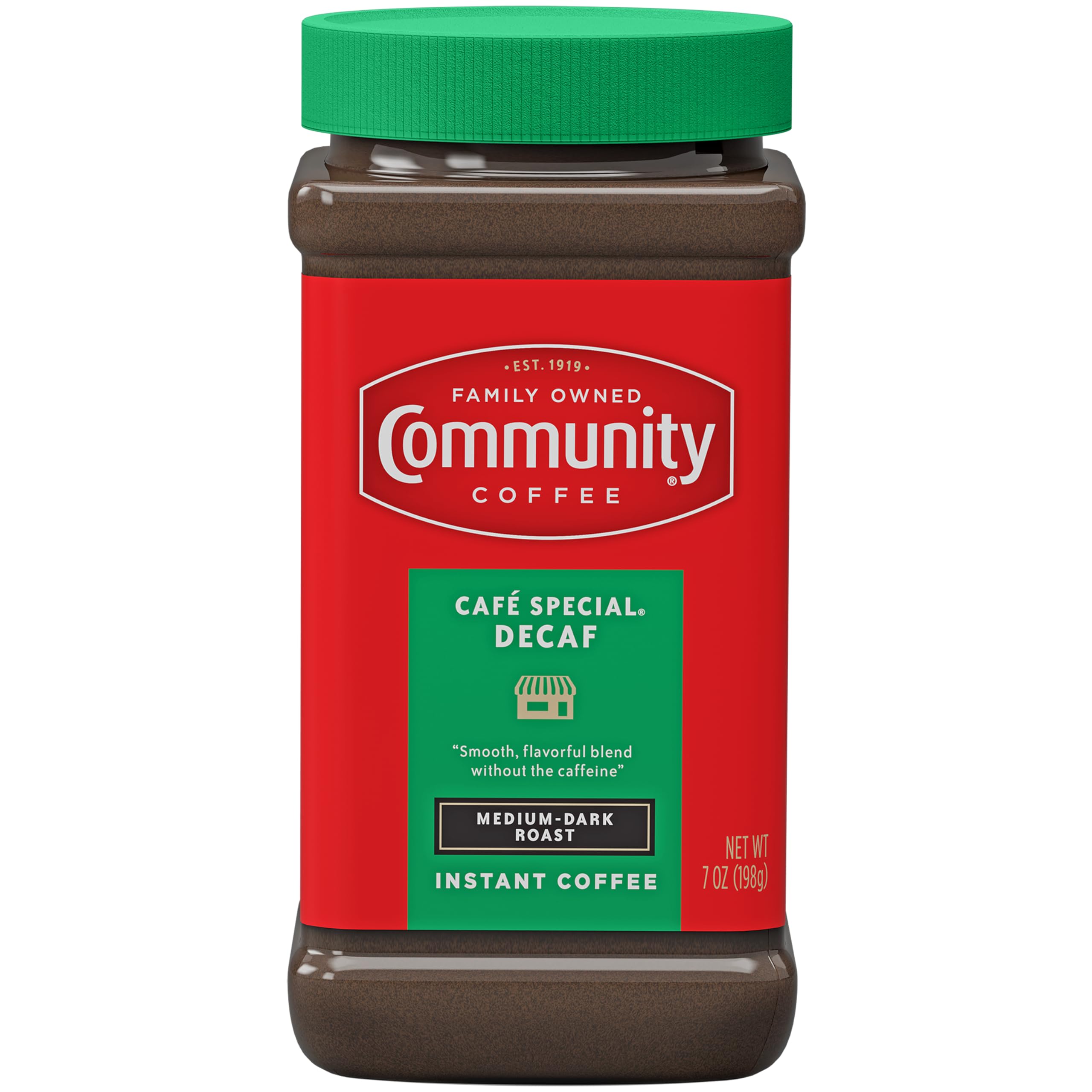Community Coffee Café Special Decaf Instant Coffee - Medium Dark Roast, 7 Ounce Jar (Pack of 12) | Rich Flavor for Home, Office & Travel | Perfect for Coffee Lovers & Gift Giving