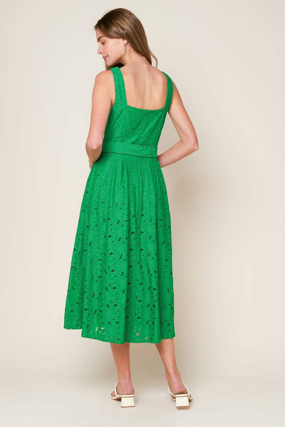 DAFFODILS & DAYDREAMS Woven Lace Midi Dress - Elegant Floral Summer Dress for Women, Perfect for Garden Parties, Weddings & Date Nights