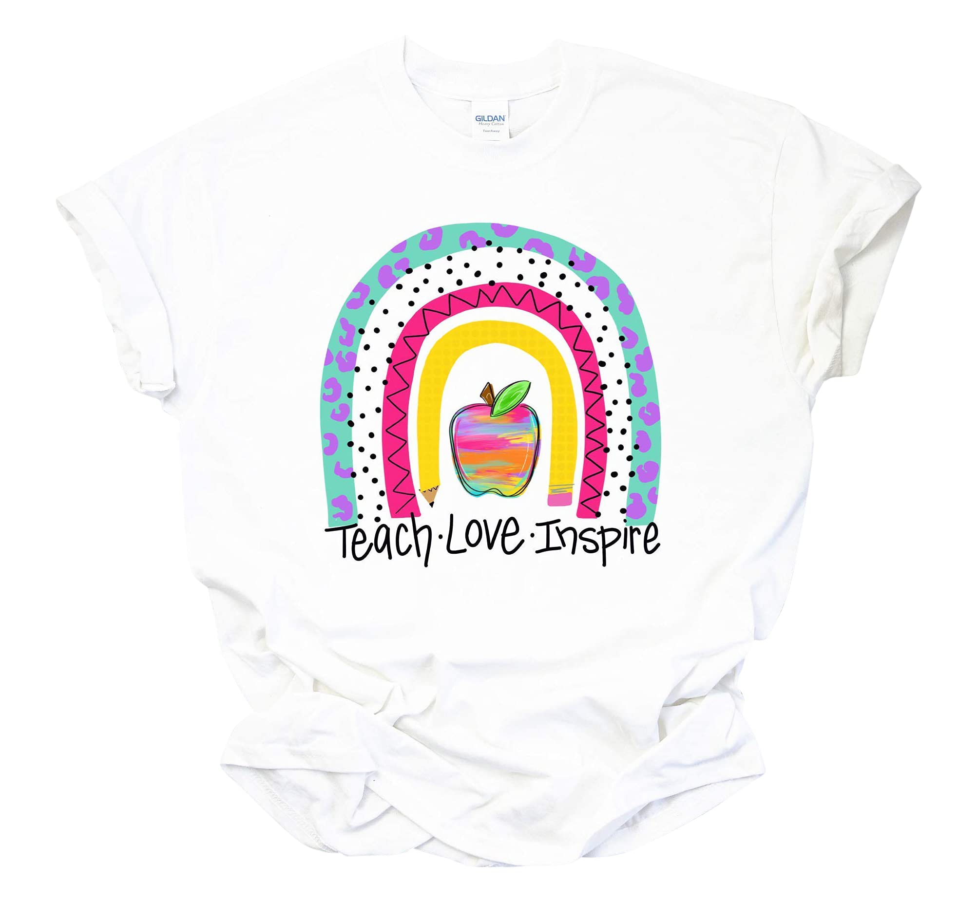 Inspiring Rainbow 'Teach Love Inspire' Teacher T-Shirt - Perfect Back to School Gift for Educators | Ideal for Classroom, Teacher Appreciation Week & School Events
