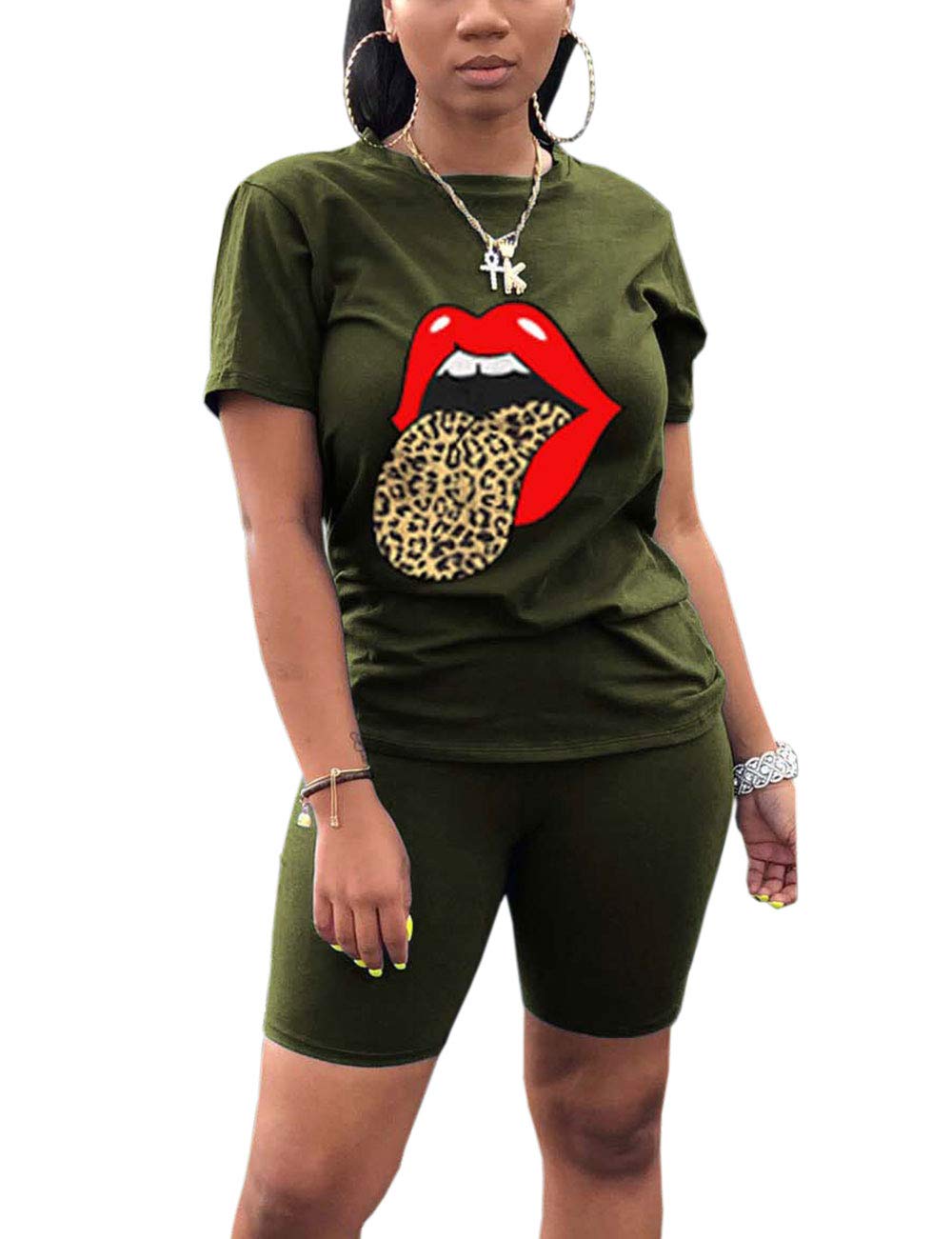 AKMIPOEM Women's 2-Piece Summer Outfit - Casual Short Sleeve Top & Biker Shorts Set | Trendy Tracksuit for Gym, Yoga, Running & Streetwear Fashion