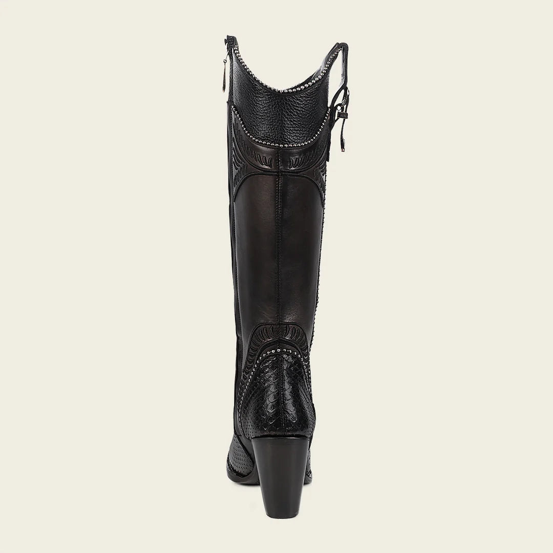 3F82PM Women's Cuadra Black Western Cowgirl Python Skin Knee High Boots - Stylish & Comfortable for Rodeo, Country Dance & Fashion Outfits