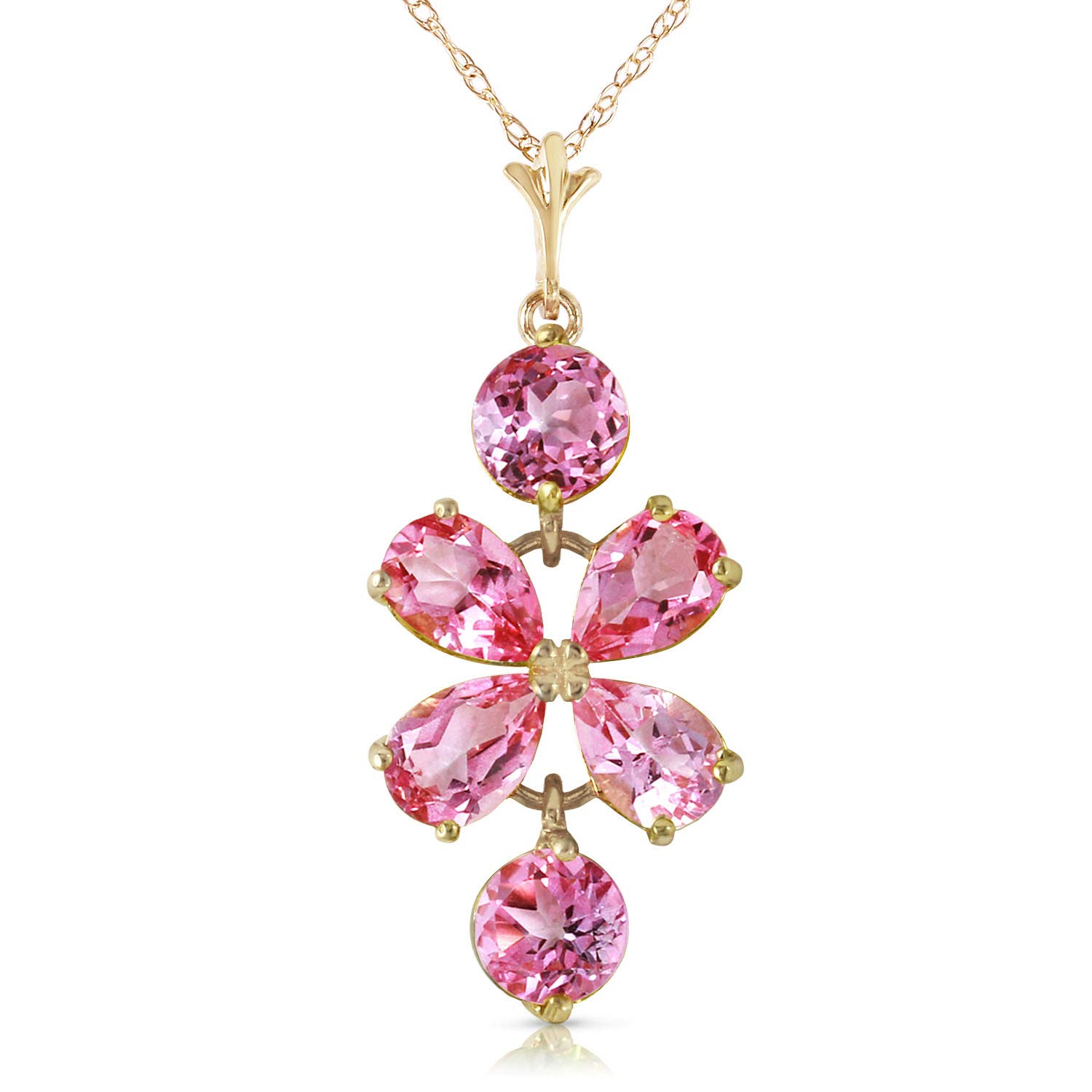 14K Yellow, White & Rose Gold Pink Topaz Drop Pendant Necklace - Round & Pear-Shaped Gemstone Jewelry for Women, Gift for Her, Birthday, Anniversary, Valentine's Day