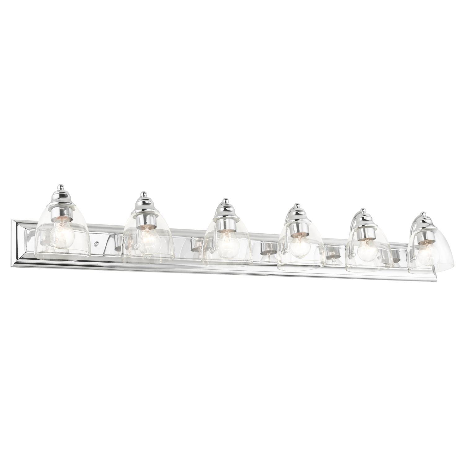 Livex Lighting 17076-05 Birmingham Collection 6-Light Bathroom Vanity Fixture - Clear Glass Shades & Polished Chrome Finish - Perfect for Modern Bathrooms, Powder Rooms & Dressing Areas