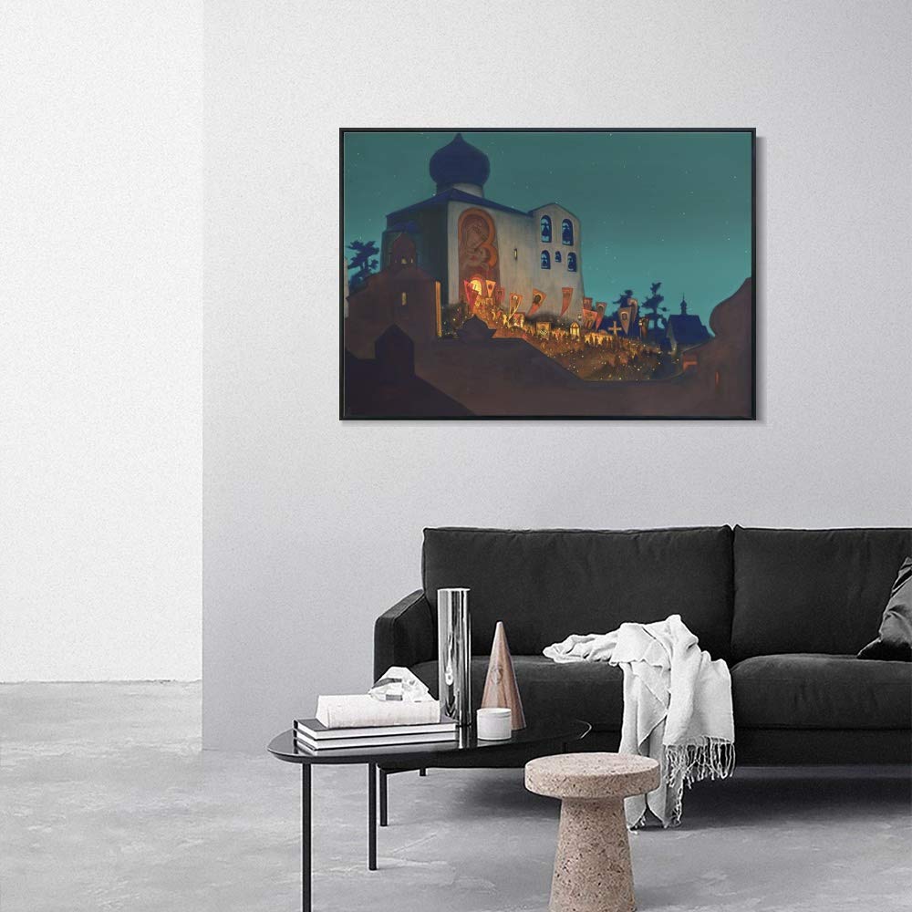 INVIN ART Framed Canvas Giclee Print - Russian Easter 1924 by Nicholas Roerich - Wall Art for Living Room & Home Office Decor (20x28 Inches, Black Slim Frame) - Perfect for Easter Decorations & Art Lovers Gifts