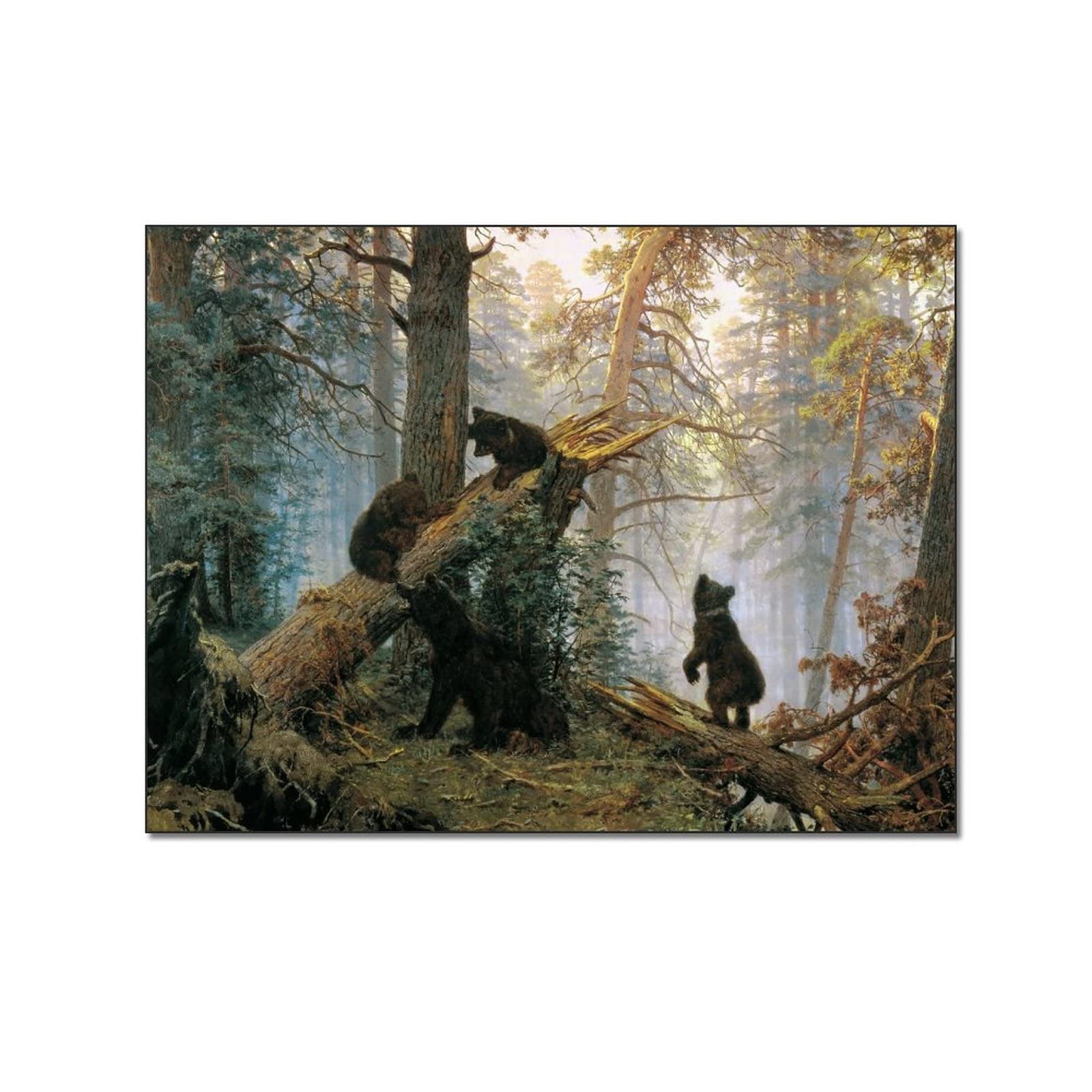 Little Black Bear Playing in Spring Forest - Canvas Wall Art Poster for Home Decor, Bedroom & Living Room (24x32 inches, 60x80cm) - Perfect for Nature Lovers & Wildlife Themed Rooms
