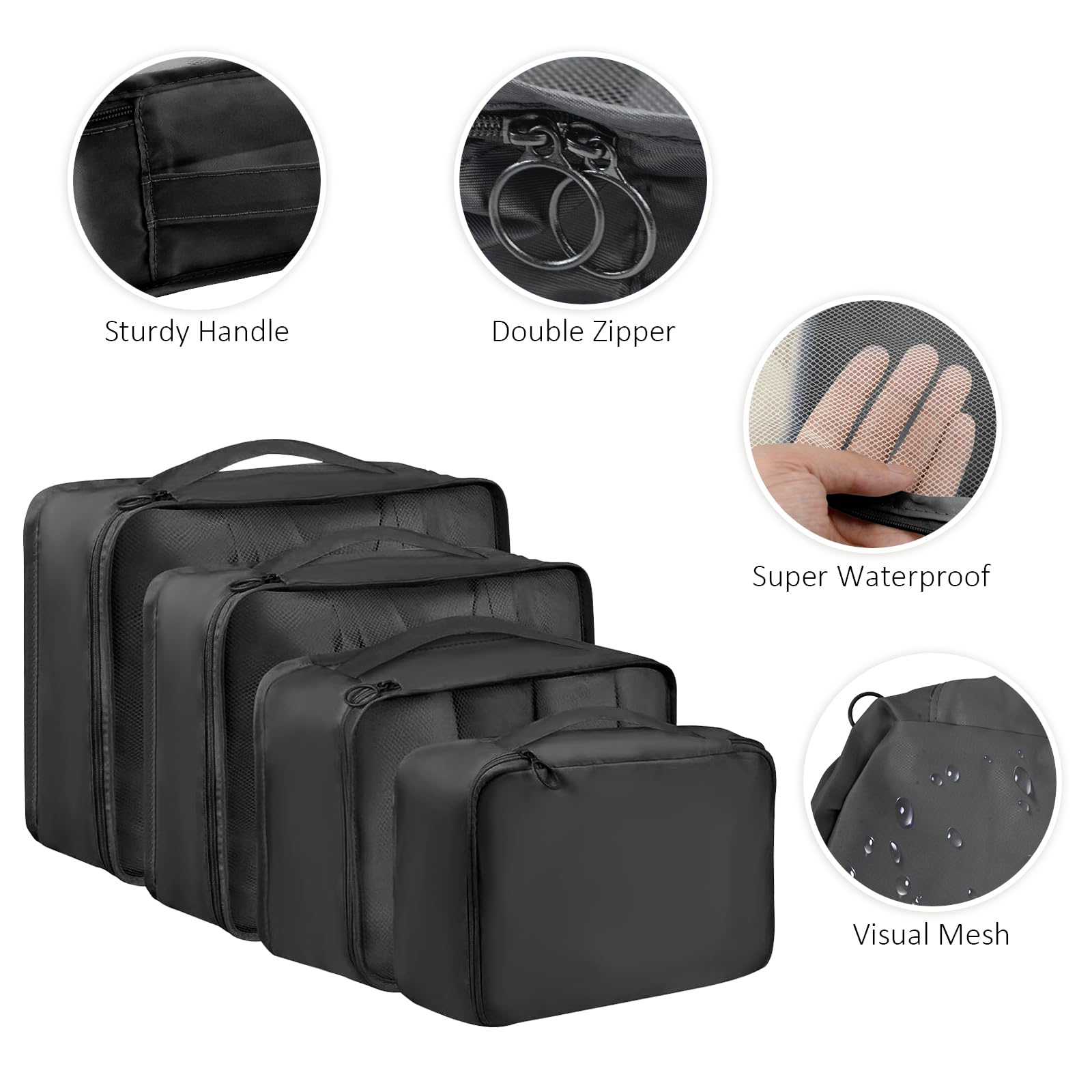 10-Piece Packing Cubes Set for Travel - Lightweight Suitcase Organizer & Luggage Storage Bags - Perfect Travel Accessories for Women (Black) - Ideal for Business Trips, Vacations & Weekend Getaways