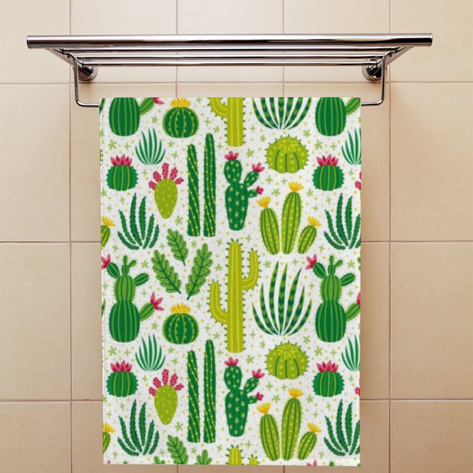 Vantaso 2-Pack Soft Absorbent Bath Hand Towels - Cactus Succulents Floral Design for Kitchen, Bathroom & Hotel Use | Quick-Drying Fingertip Towels Perfect for Summer, Spa Days & Guest Bathrooms