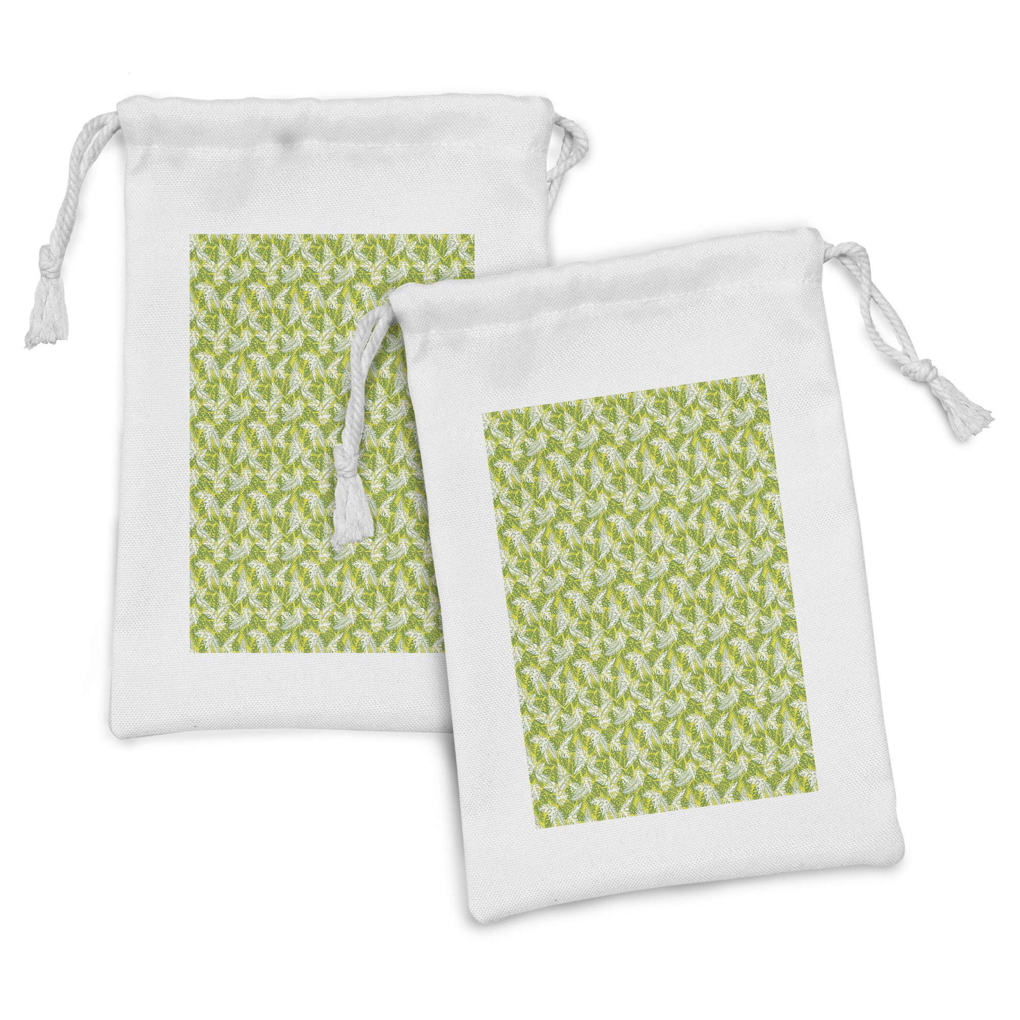 Ambesonne Exotic Fabric Pouch Set of 2 - Tropical Hawaiian Leaf Design Drawstring Bags for Toiletries, Masks & Party Favors (9
