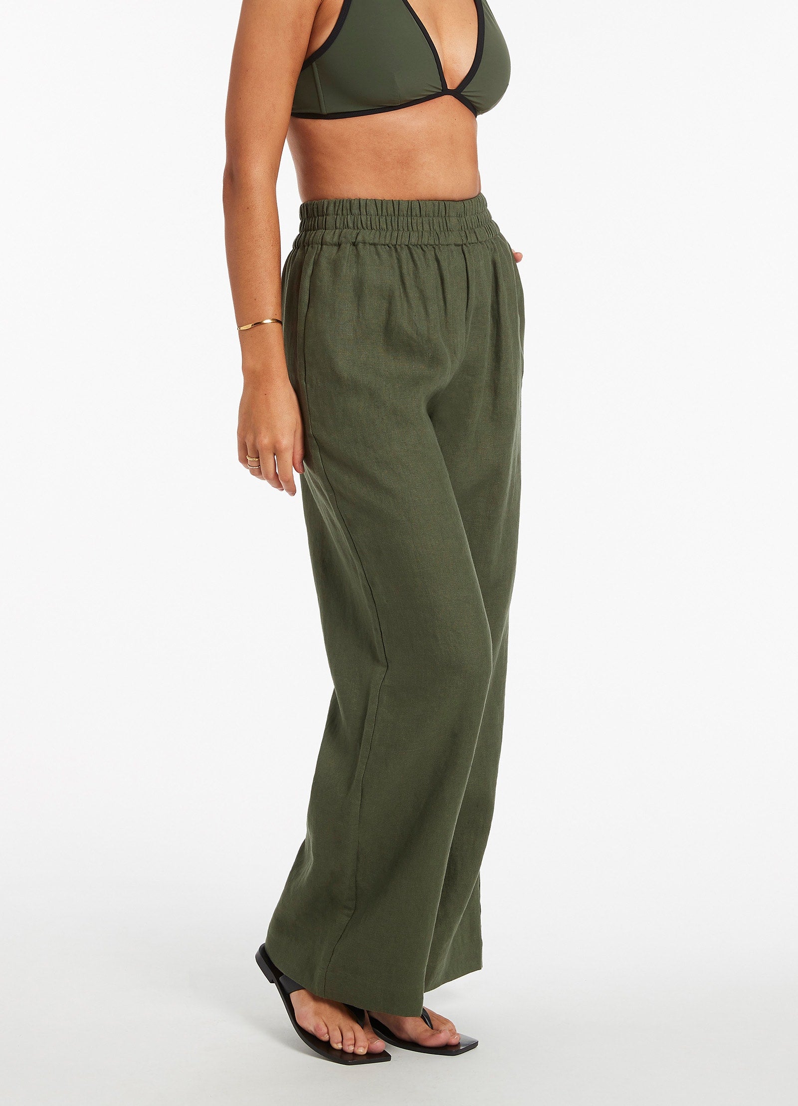 Jetset Wide Leg Pants for Women - Comfortable High Waisted Olive Green Trousers | Perfect for Travel, Work & Casual Outfits