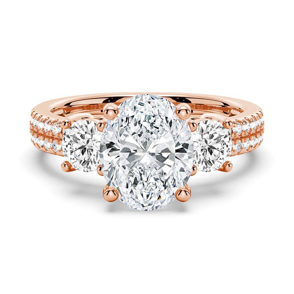 Double Row Pave Three Stone Oval Cut Moissanite Engagement Ring for Women - Elegant Wedding Band, Promise Ring, Anniversary Gift - Perfect for Proposals, Bridal Jewelry & Special Occasions