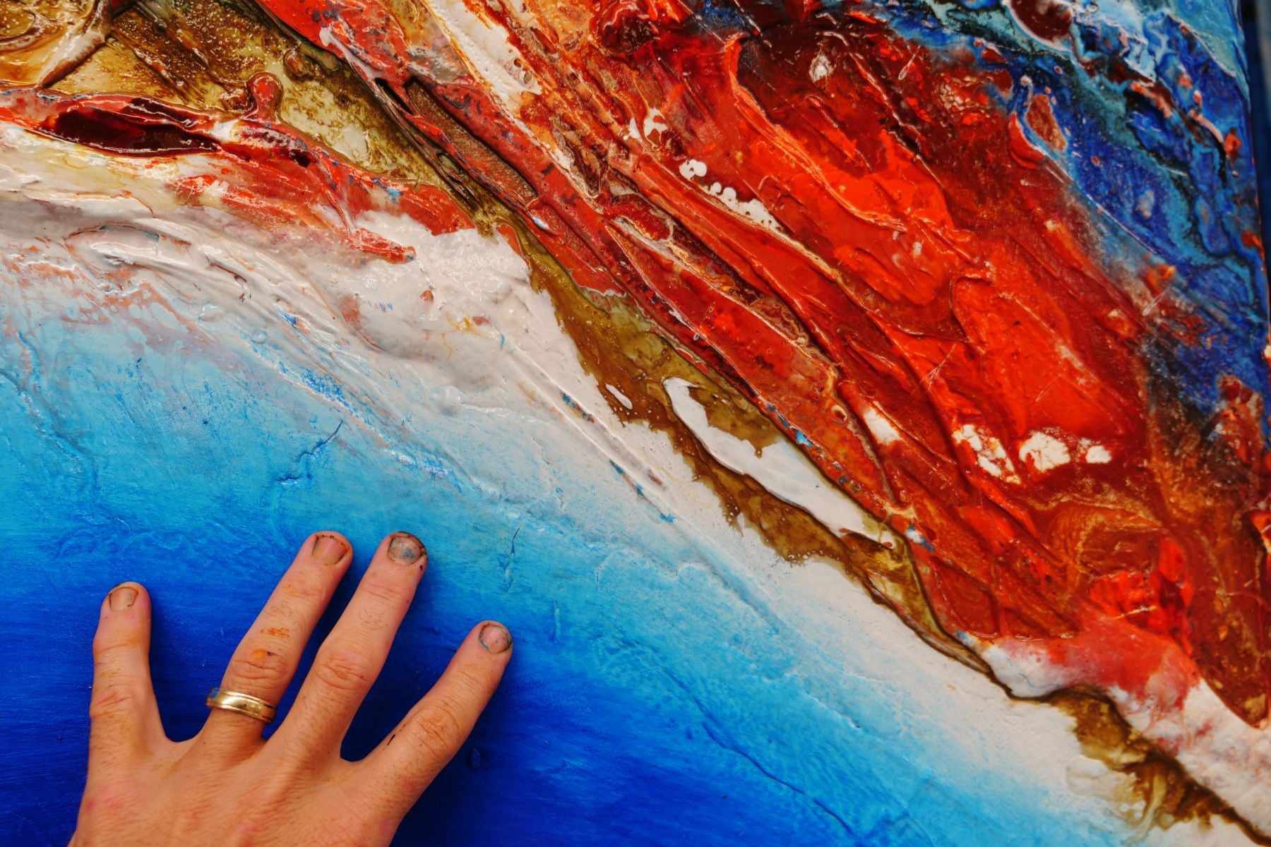 Coastal Silk 120cm x 150cm Blue Orange Textured Abstract Canvas Art - Modern Wall Decor for Living Room, Bedroom & Office