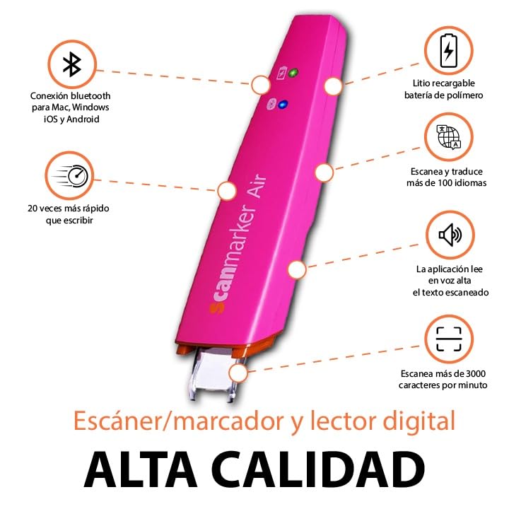 Scanmarker Air Pen Scanner - Wireless OCR Digital Highlighter & Text Reader for Books, Documents - Portable Scanning Pen for Students, Professionals (Pink) - Perfect for Study, Research & Office Work
