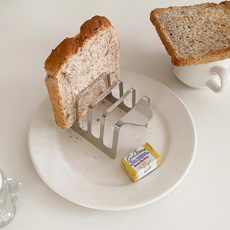 Premium Stainless Steel Bread & Toast Holder Rack - 4 Slot Mirror Finish for Kitchen Countertop & Breakfast Serving