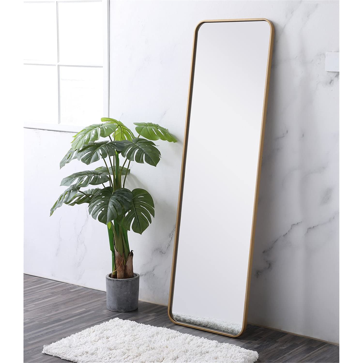 Elegant Brass Rectangular Mirror 18x60 - Home Decor & Bathroom