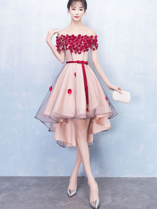 Elegant Off Shoulder Tulle Short Dress with High Low Hemline - Perfect for Cocktail Parties, Date Nights & Summer Weddings
