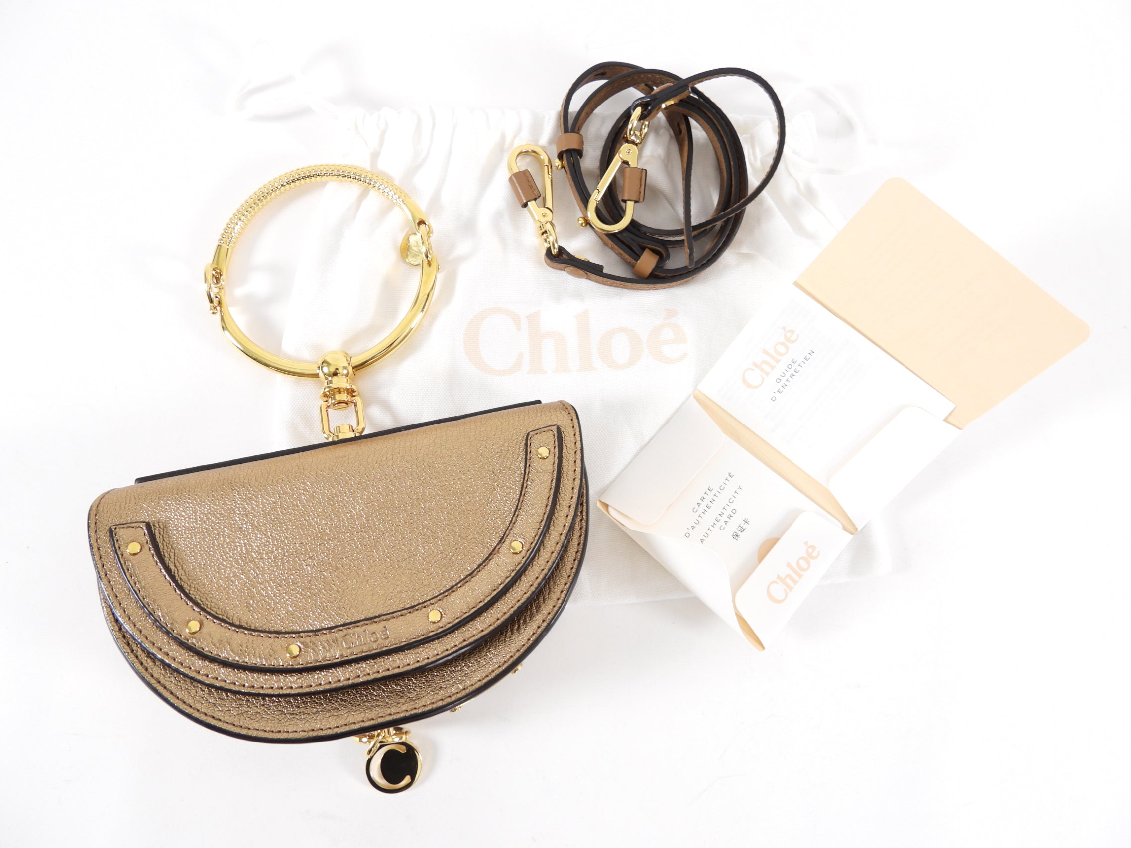 Chloe Metallic Bronze Leather Nile Minaudiere Bracelet Bag - Elegant Evening Clutch for Parties, Weddings & Special Occasions