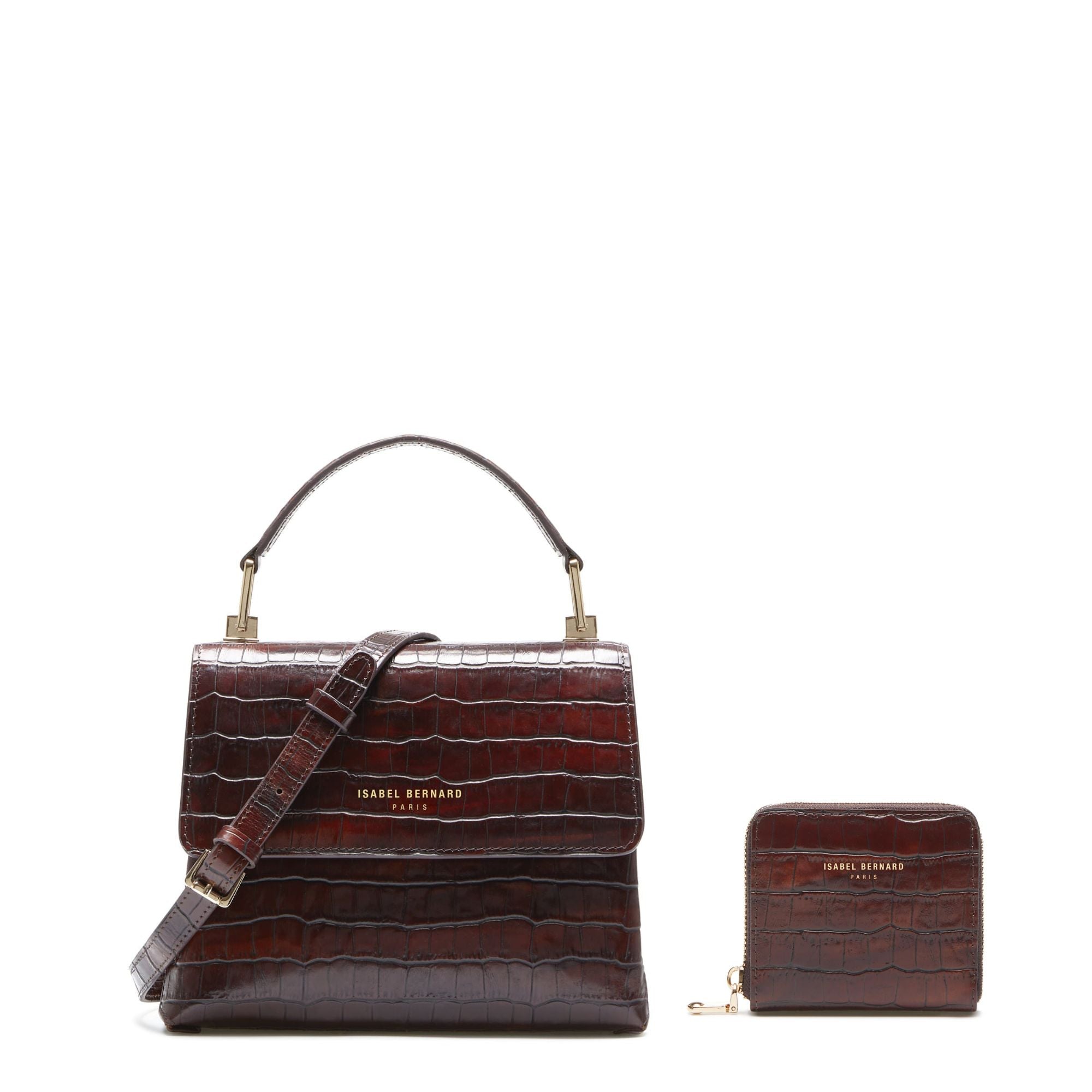 Isabel Croco Brown Calfskin Leather Handbag and Wallet Set - Luxury Women's Gift for Work, Travel & Evening Events