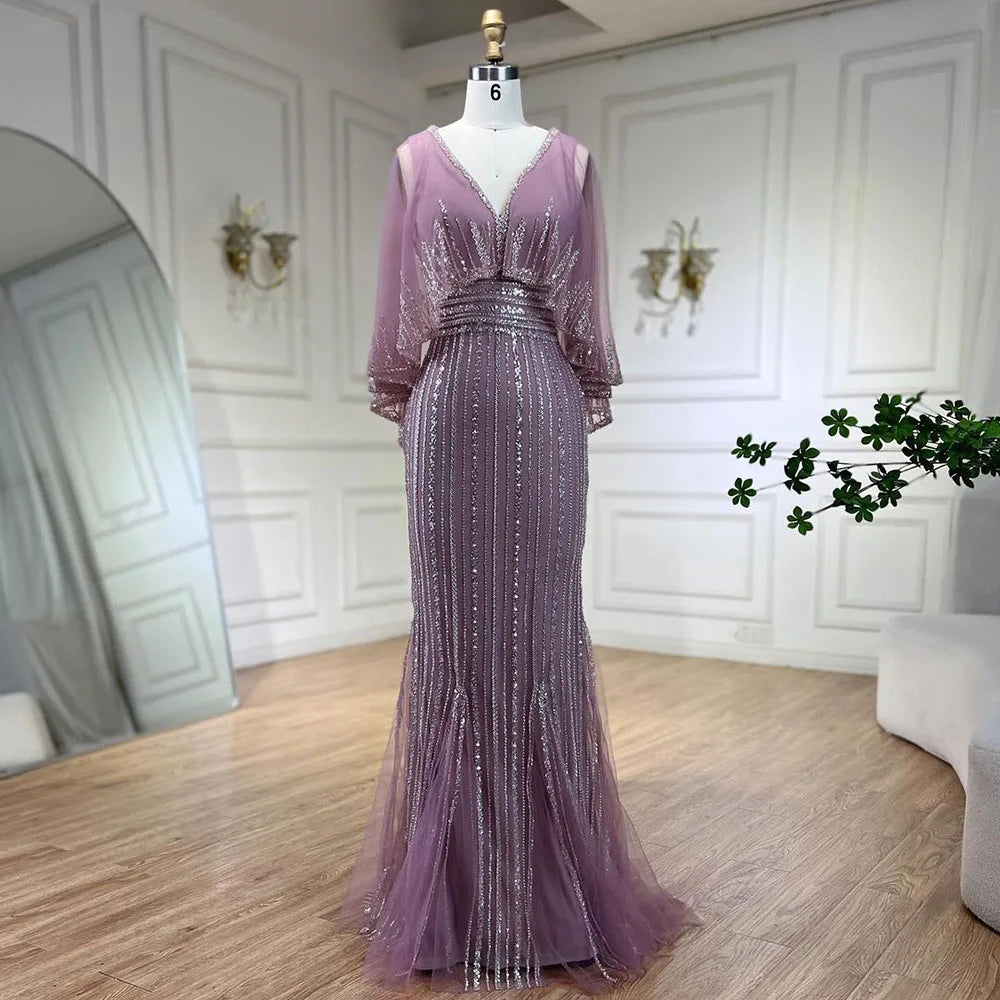 Serene Hill Turquoise Mermaid Elegant Long Cape Beaded Luxury Dubai Evening Dresses Gowns For Women Wedding Party 2025 LA72258 - Perfect for Formal Events, Red Carpet Galas & Luxury Occasions